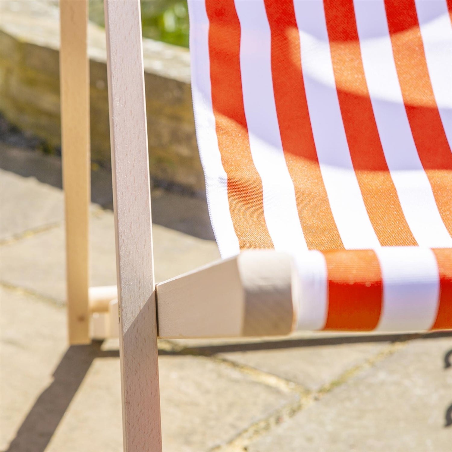Beach Deck Chair - Red Orange Stripe with Beech Wood Frame