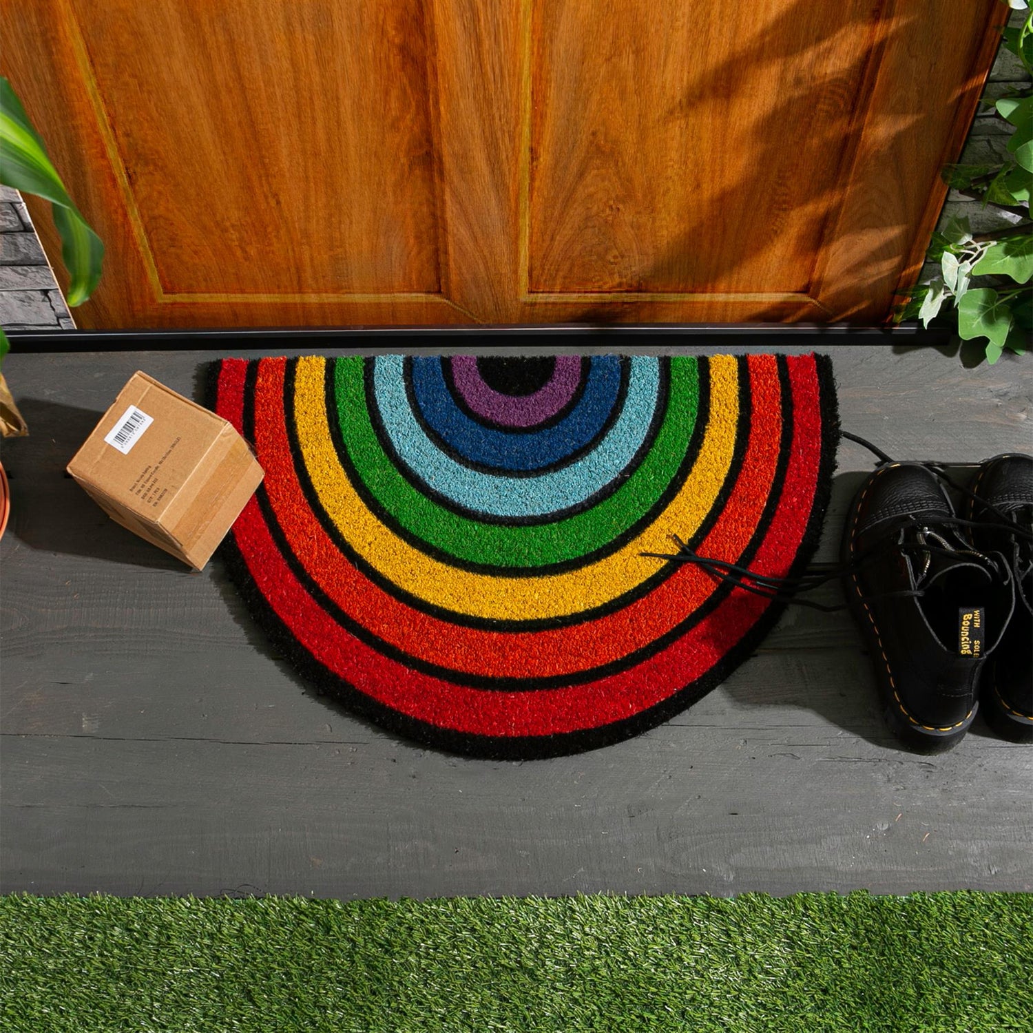 Coir Half Moon Door Mat - 60 x 40cm - Rainbow