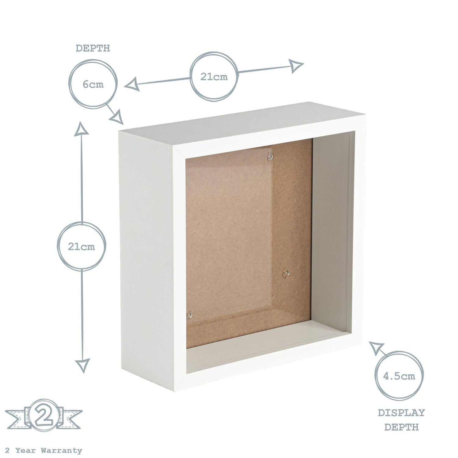 Nicola Spring Deep Box Photo Frame - 8 x 8 - White