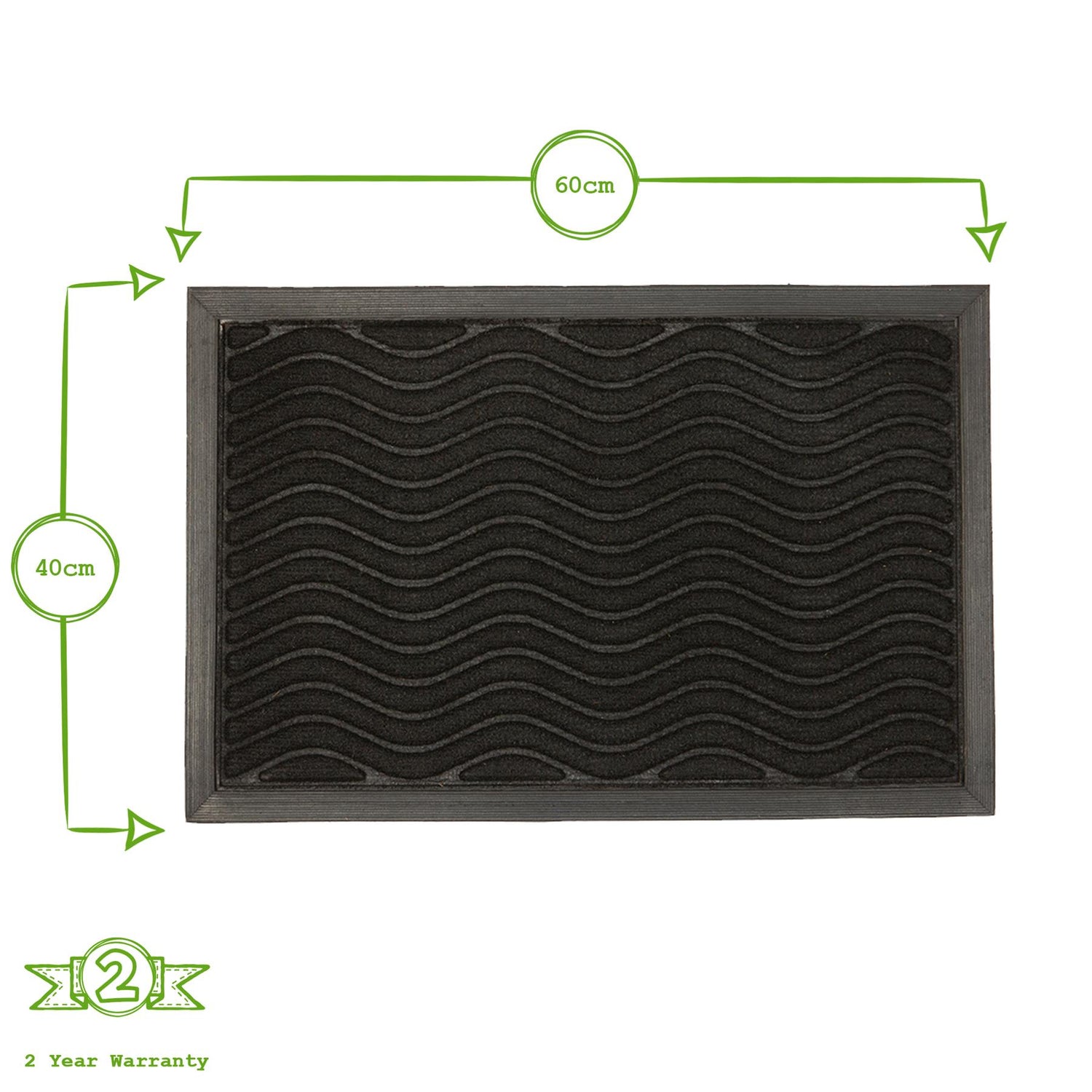 Heavy Duty Door Mat - 60 x 40cm - Black Waves