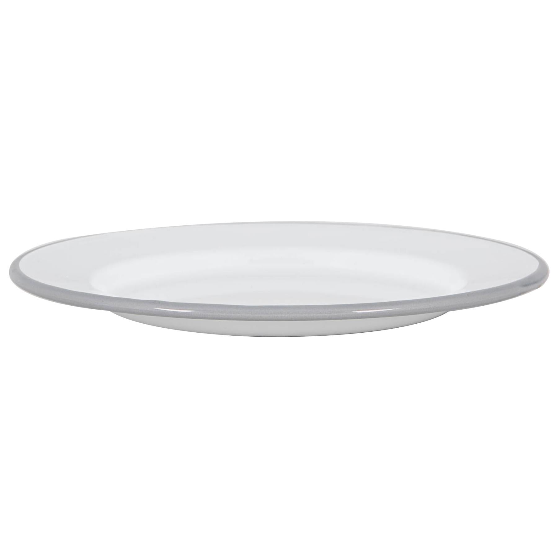White Enamel Dinner Plate - 25.5cm - Grey