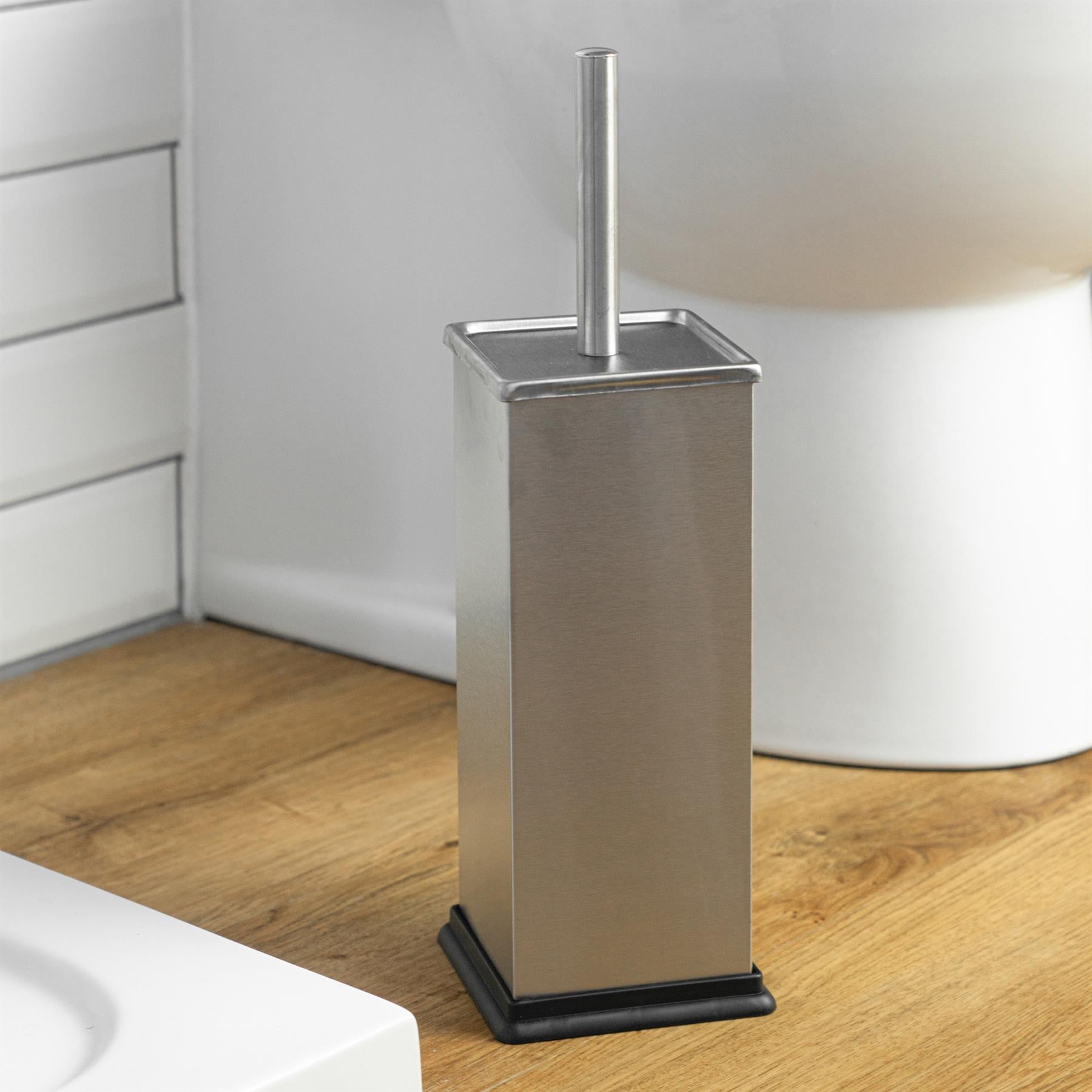 Harbour Housewares Square Steel Bathroom Toilet Brush & Holder Set
