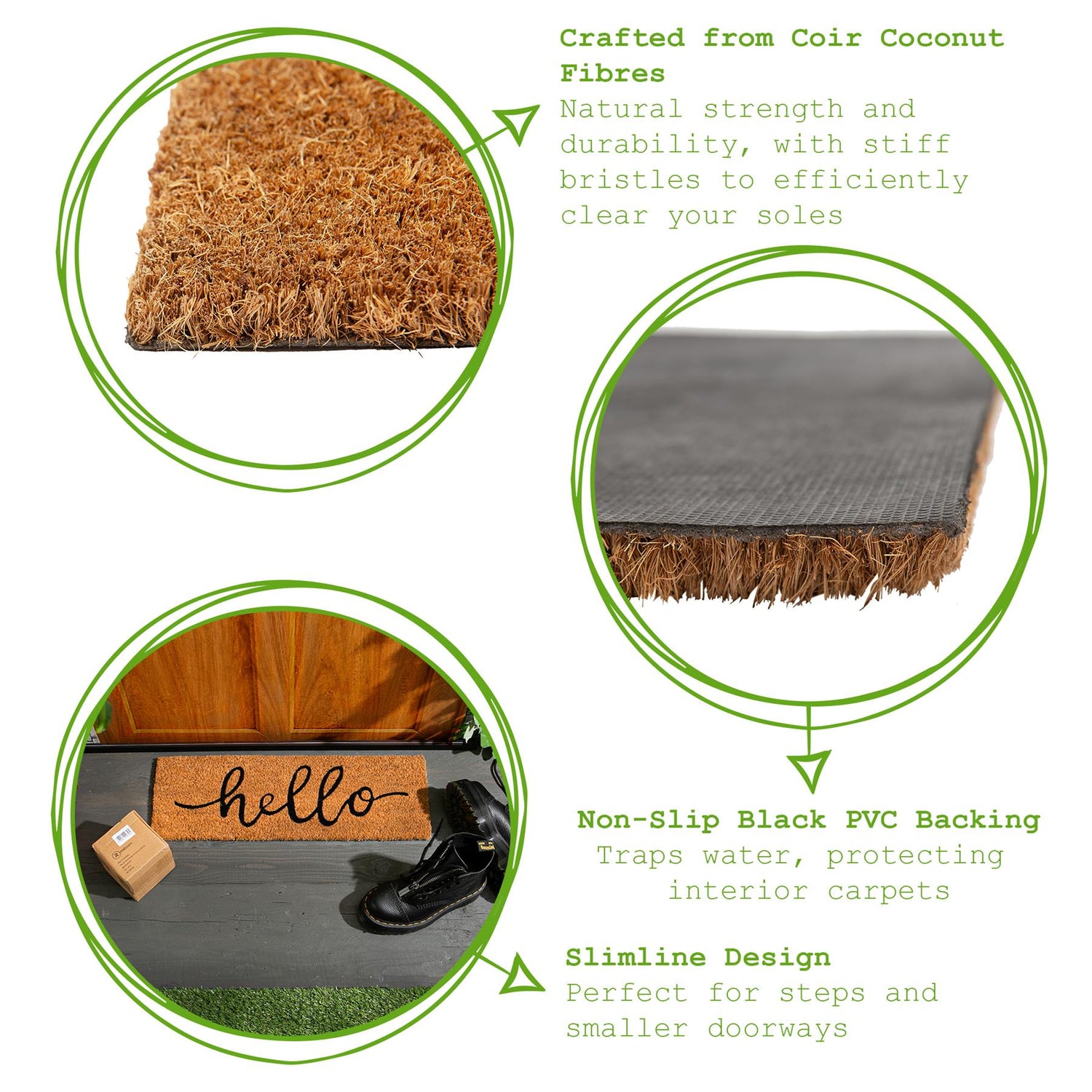 Coir Step Mat - 60 x 20cm - Hello