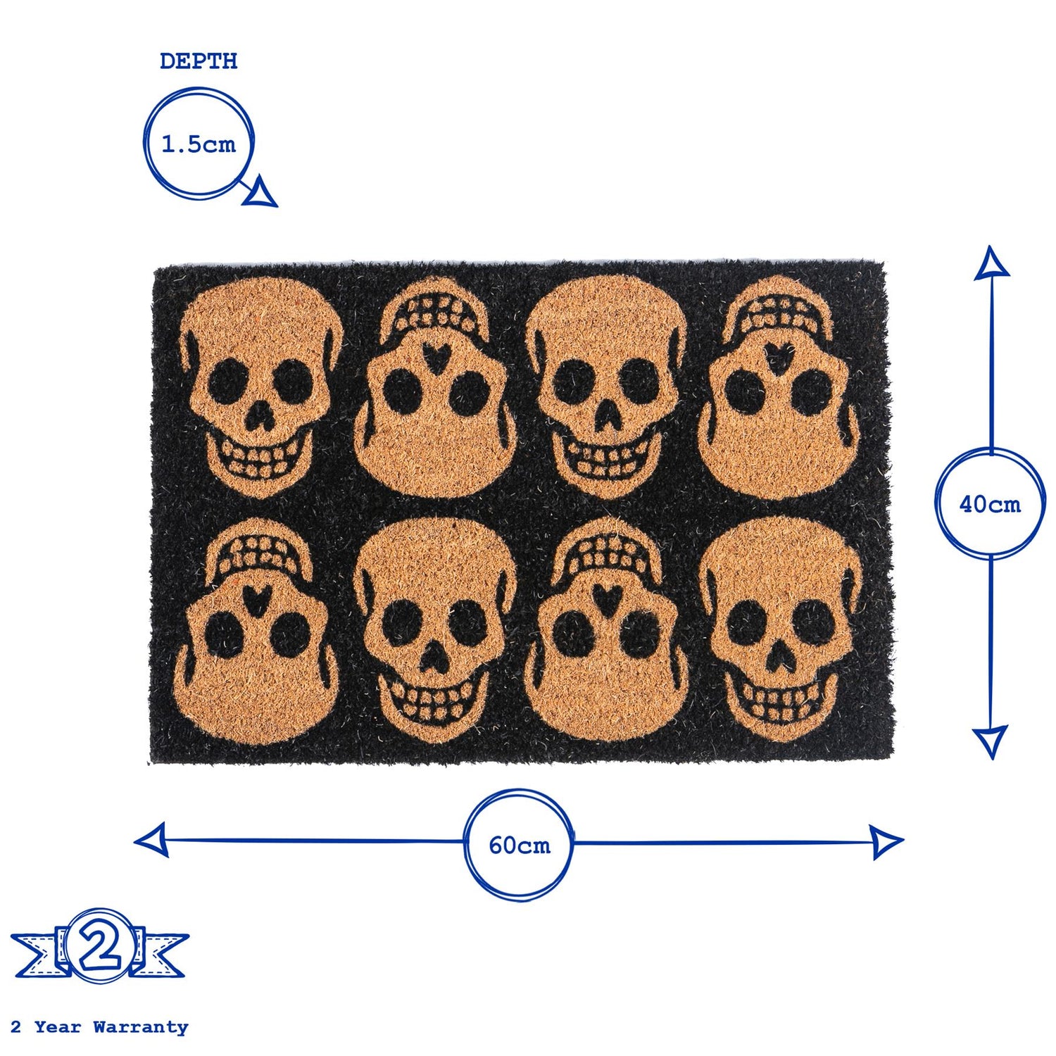 Non-Slip Halloween Door Mat - 60 x 40cm - Skulls