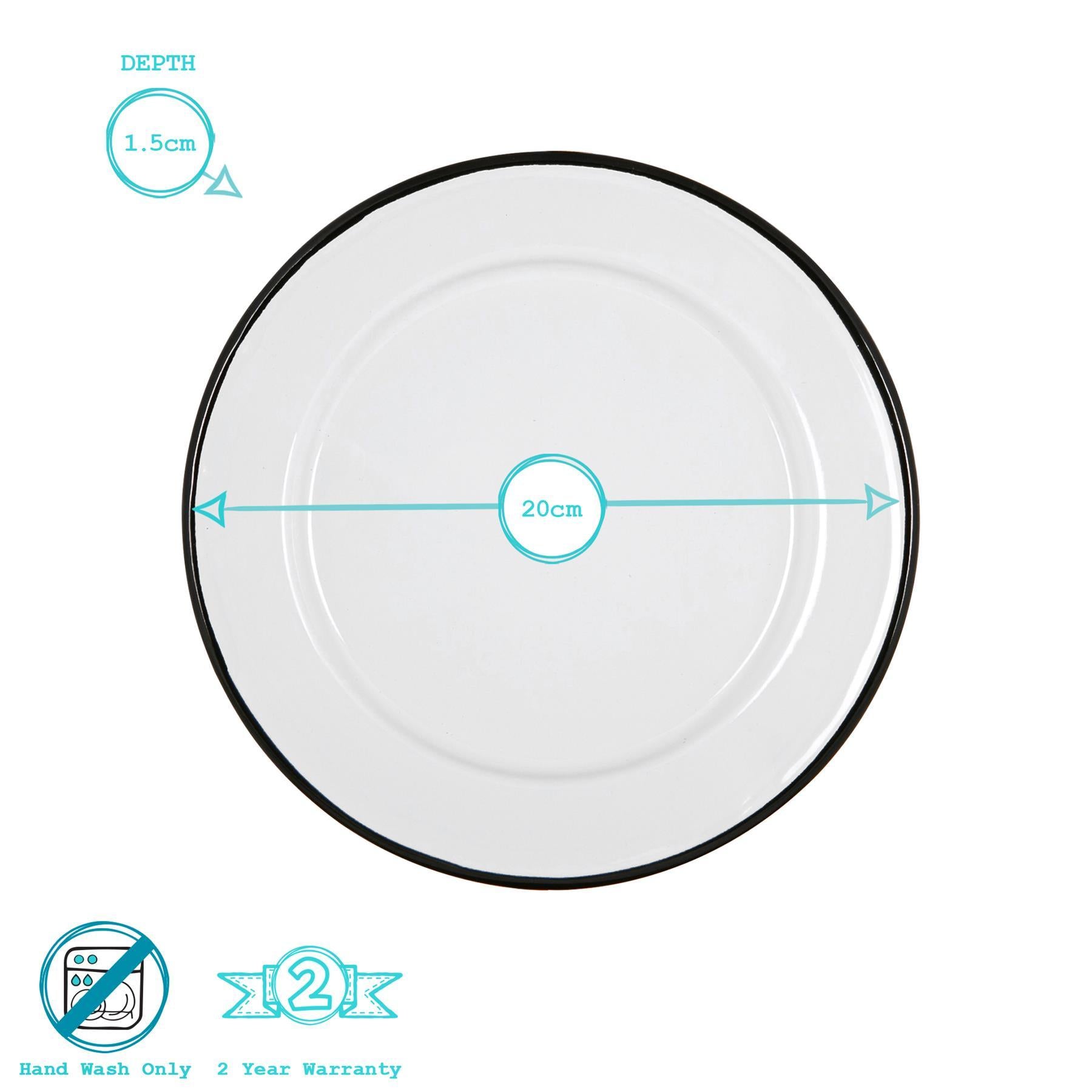 White Enamel Side Plate - 20cm - Black