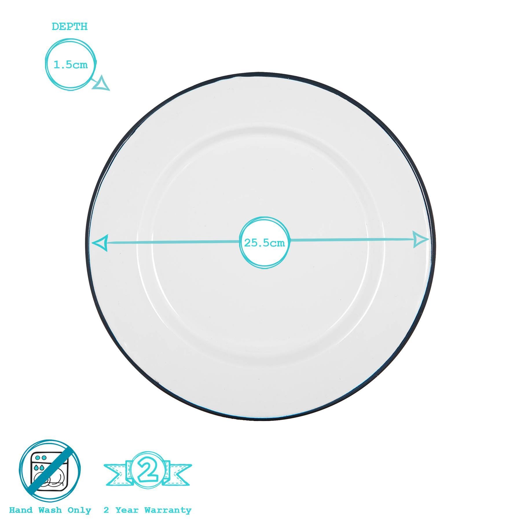 White Enamel Dinner Plate - 25.5cm - Black