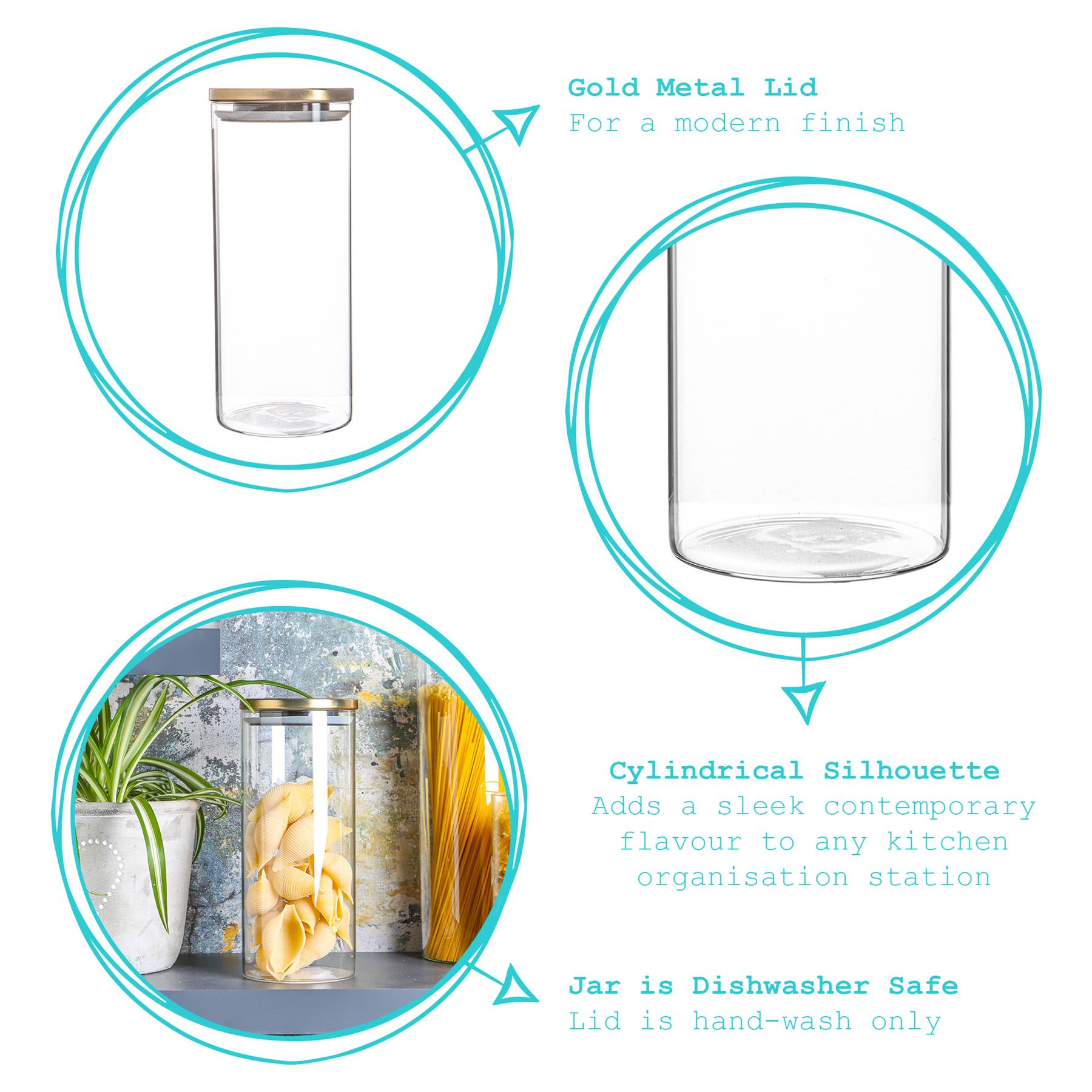 Glass Storage Jar with Metal Lid - 1.5 Litre - Gold
