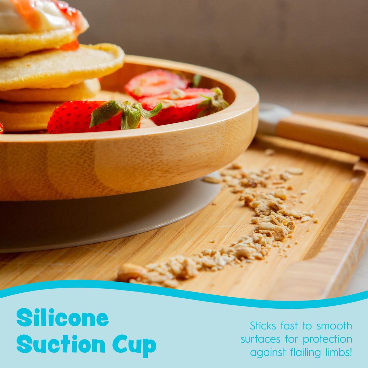 Navy Blue Round Bamboo Suction Plate