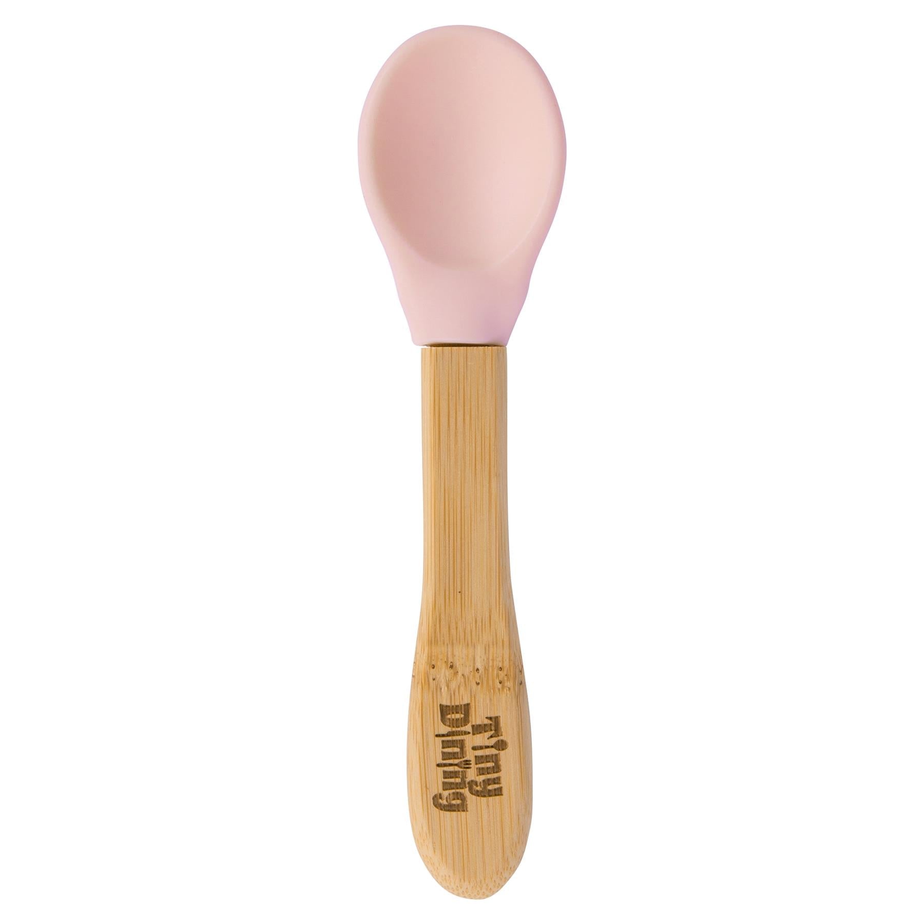 Pastel Pink Soft Tip Bamboo Spoon - Silicone Tip