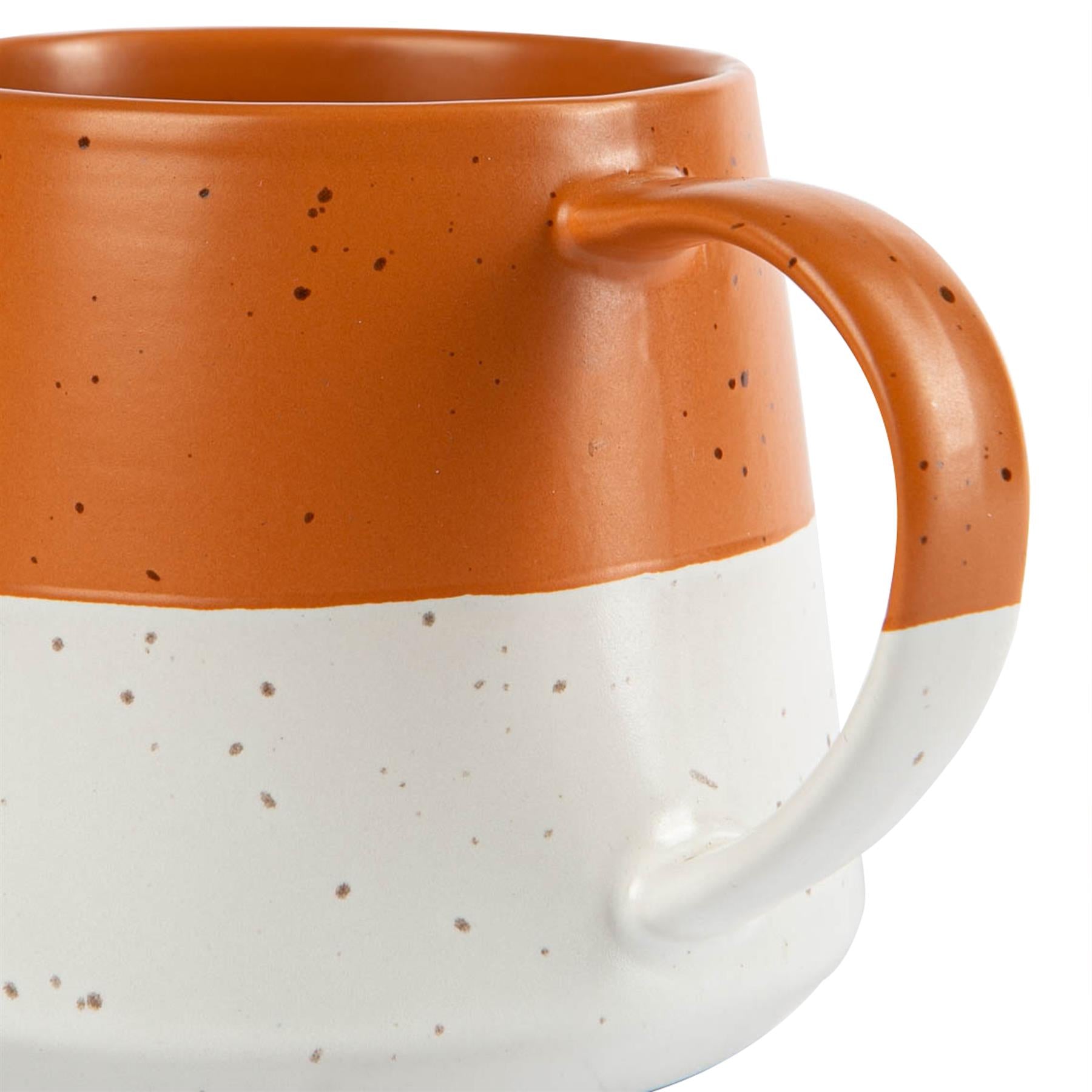 Dipped Flecked Stoneware Belly Coffee Mug - 370ml - Burnt Orange