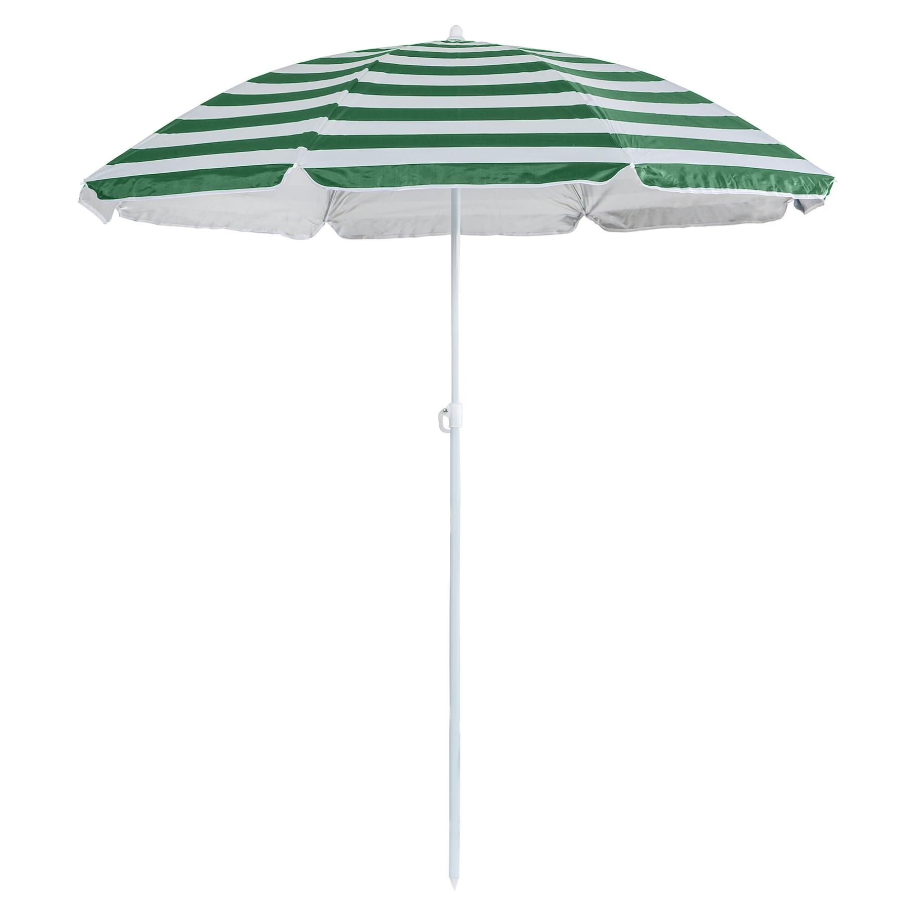 Green Stripe 1.8m Metal Beach Parasol - By Harbour Housewares
