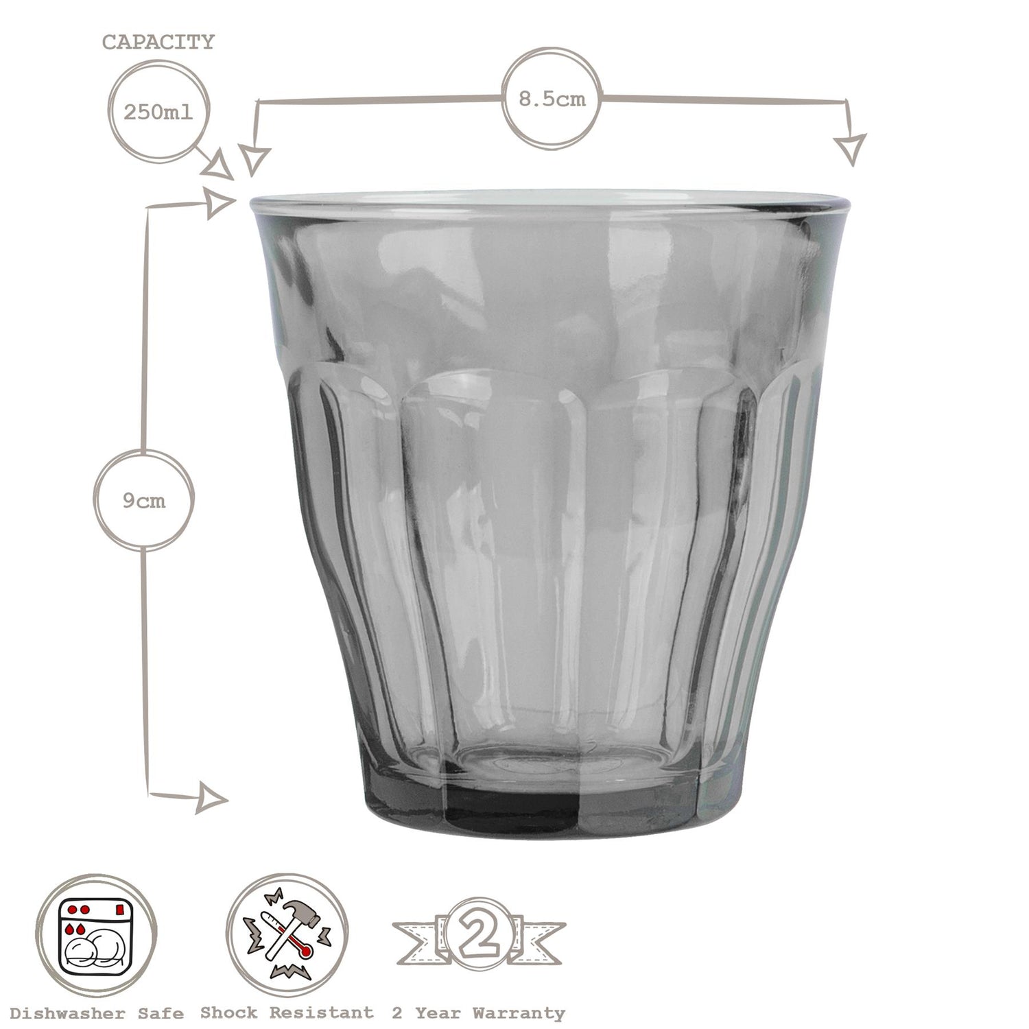 Multicolour 250ml Picardie Glass Tumbler
