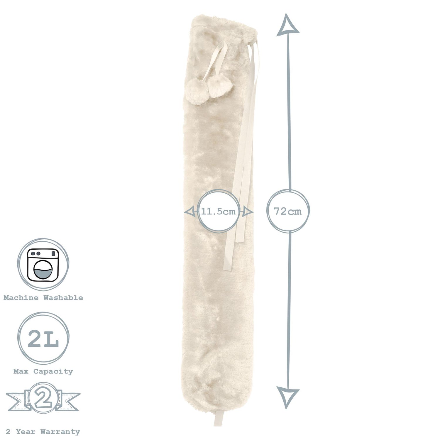 Long Hot Water Bottle Cover - Faux-Fur - Cream