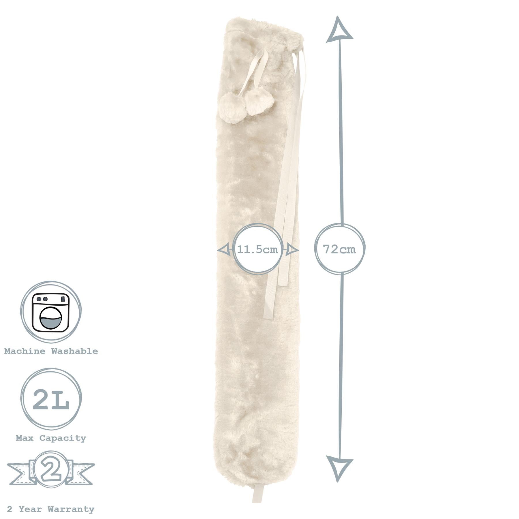 Long Hot Water Bottle Cover - Faux-Fur - Cream