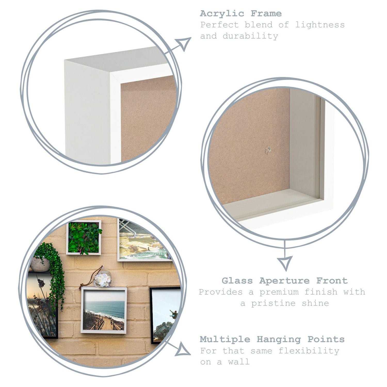 Nicola Spring Deep Box Photo Frame - 8 x 8 - White
