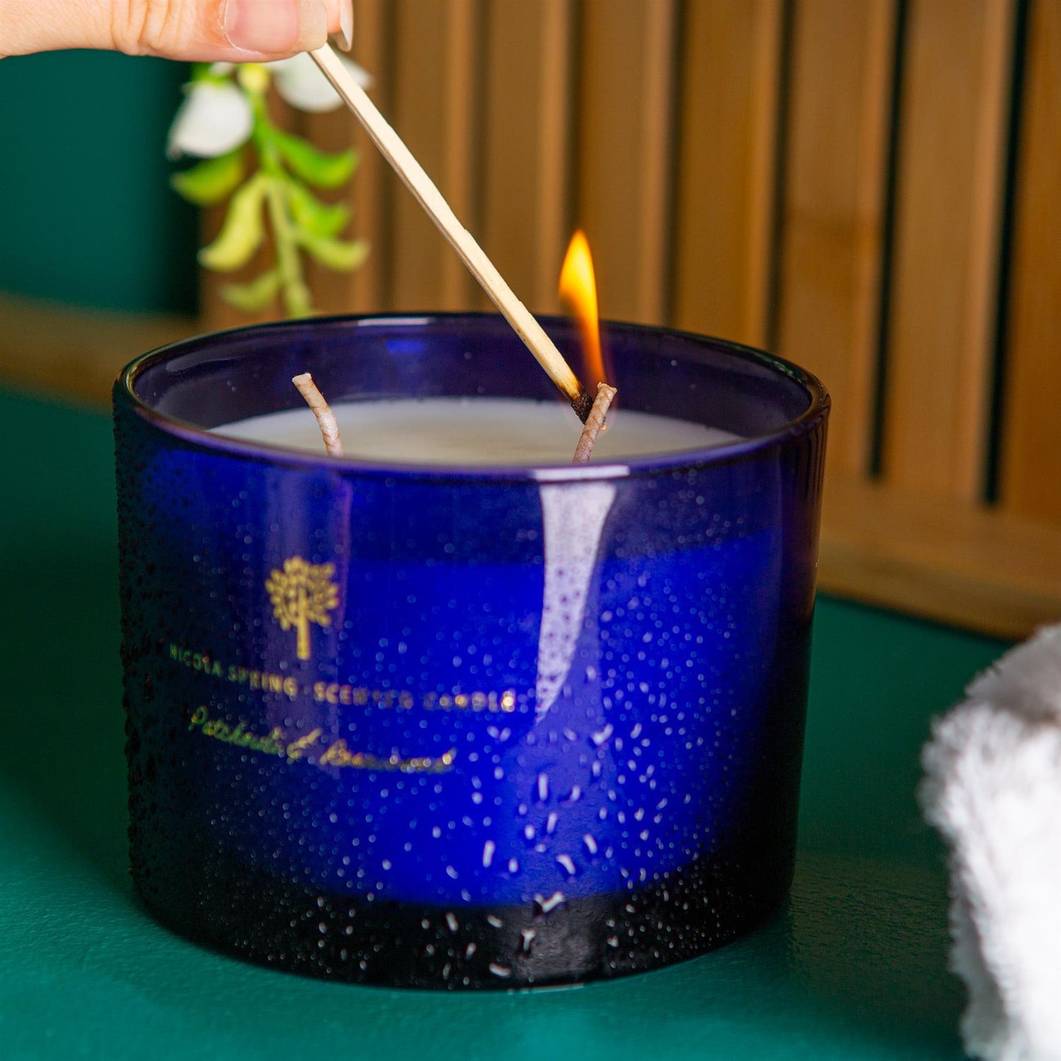 350g Double Wick Patchouli & Rosewood Soy Wax Scented Candle - by Nicola Spring