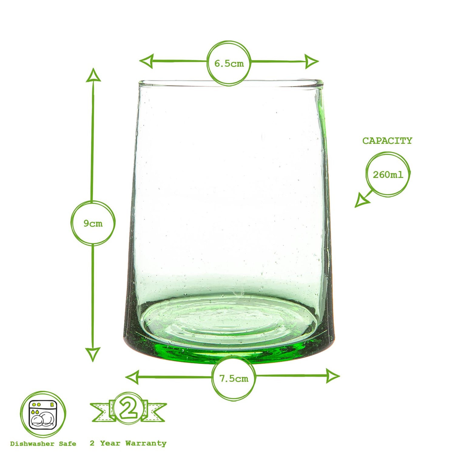 Merzouga Recycled Tumbler Glass - 260ml - Green