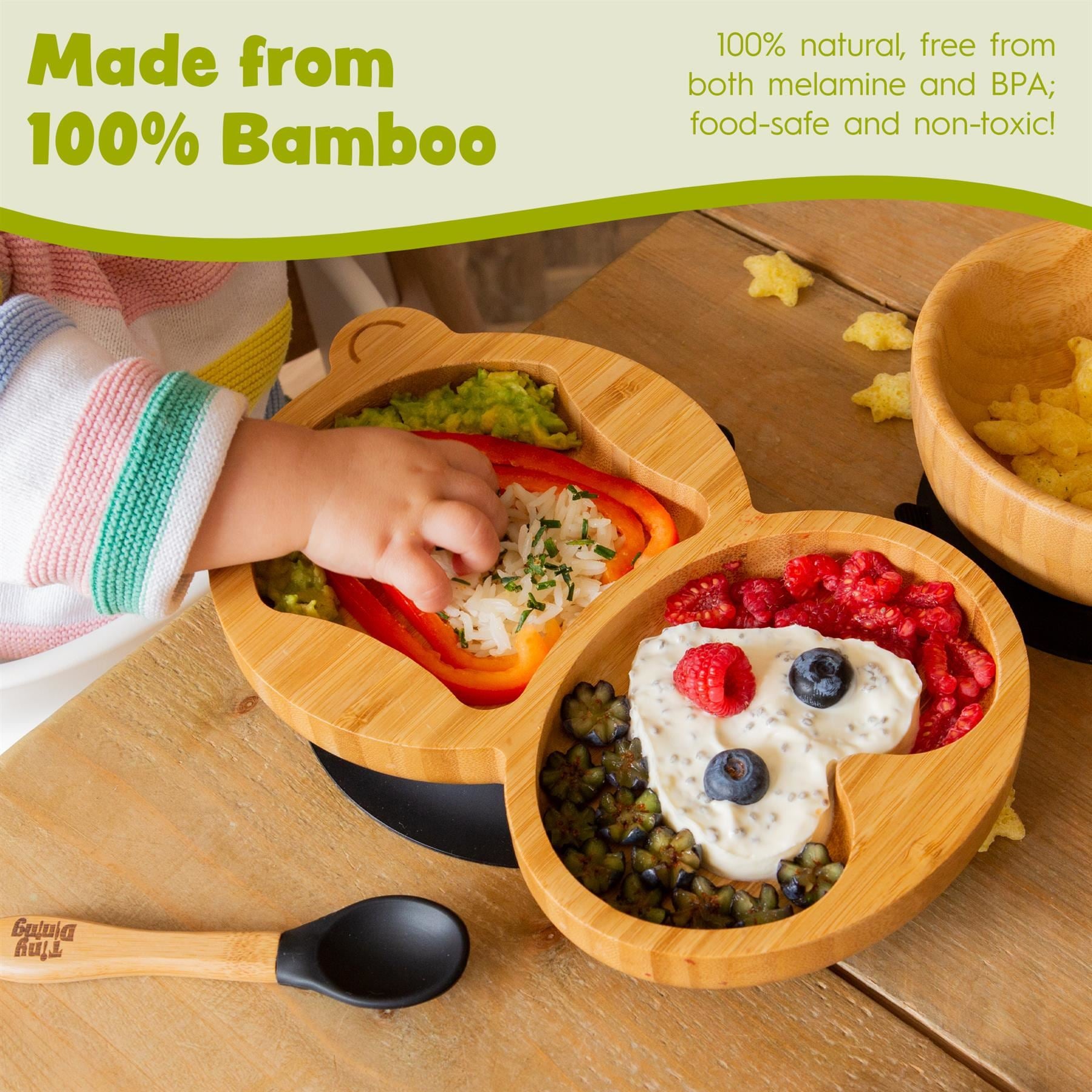 Navy Blue Penguin Bamboo Suction Plate