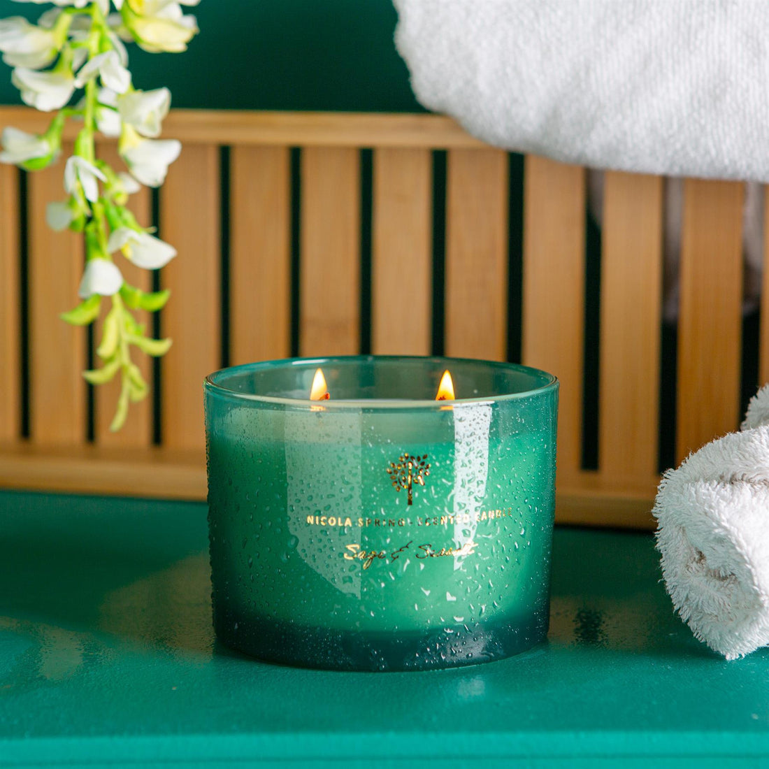 350g Double Wick Sage & Seasalt Soy Wax Scented Candle - by Nicola Spring
