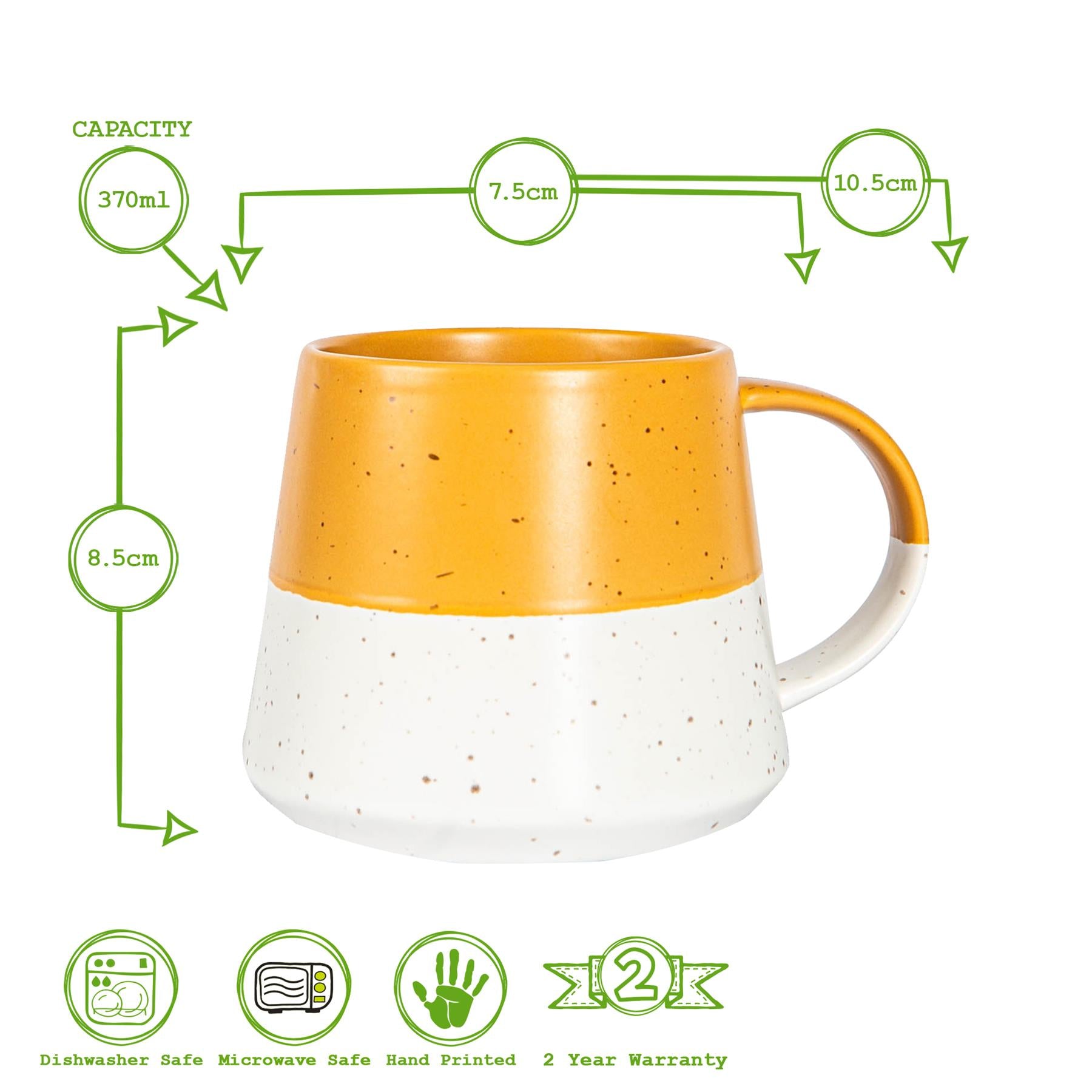 Dipped Flecked Stoneware Belly Coffee Mug - 370ml - Mustard