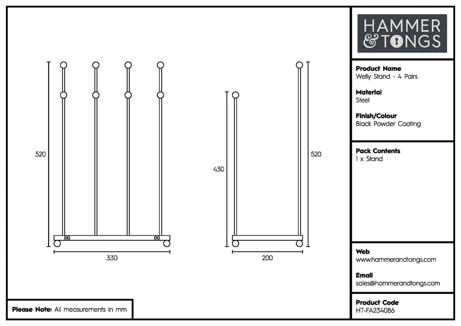 4 Pair Steel Wellington Boot Rack