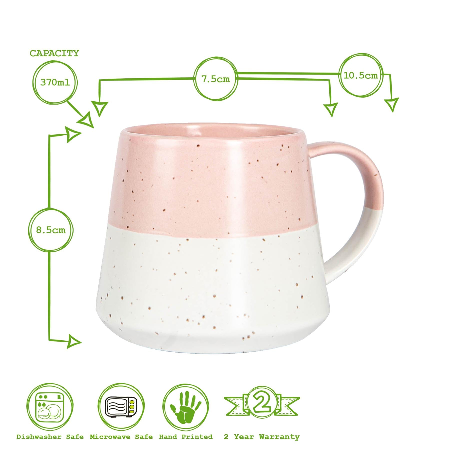 Dipped Flecked Stoneware Belly Coffee Mug - 370ml - Dusty Pink