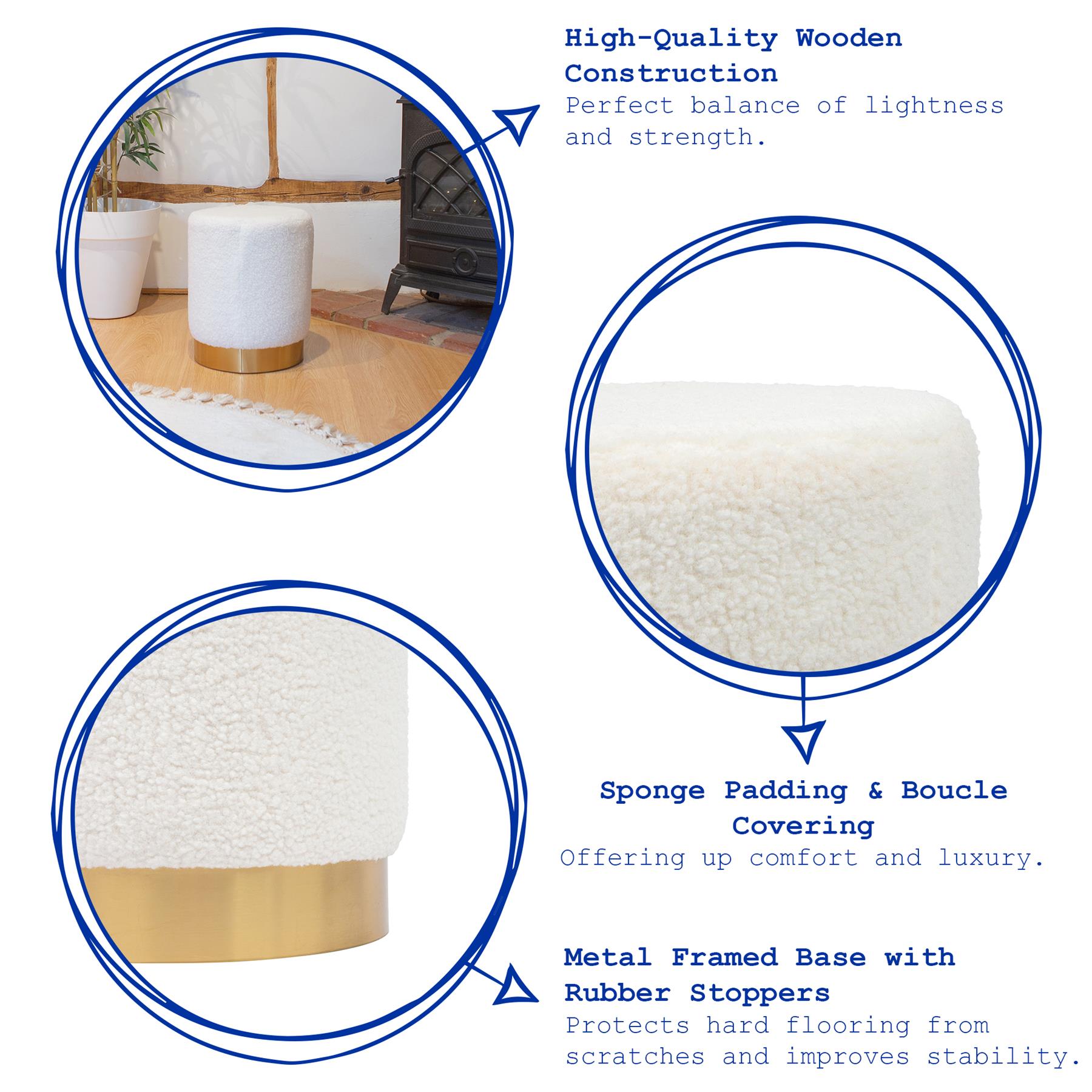 Cream H36 x D29cm Round Boucle Footstool