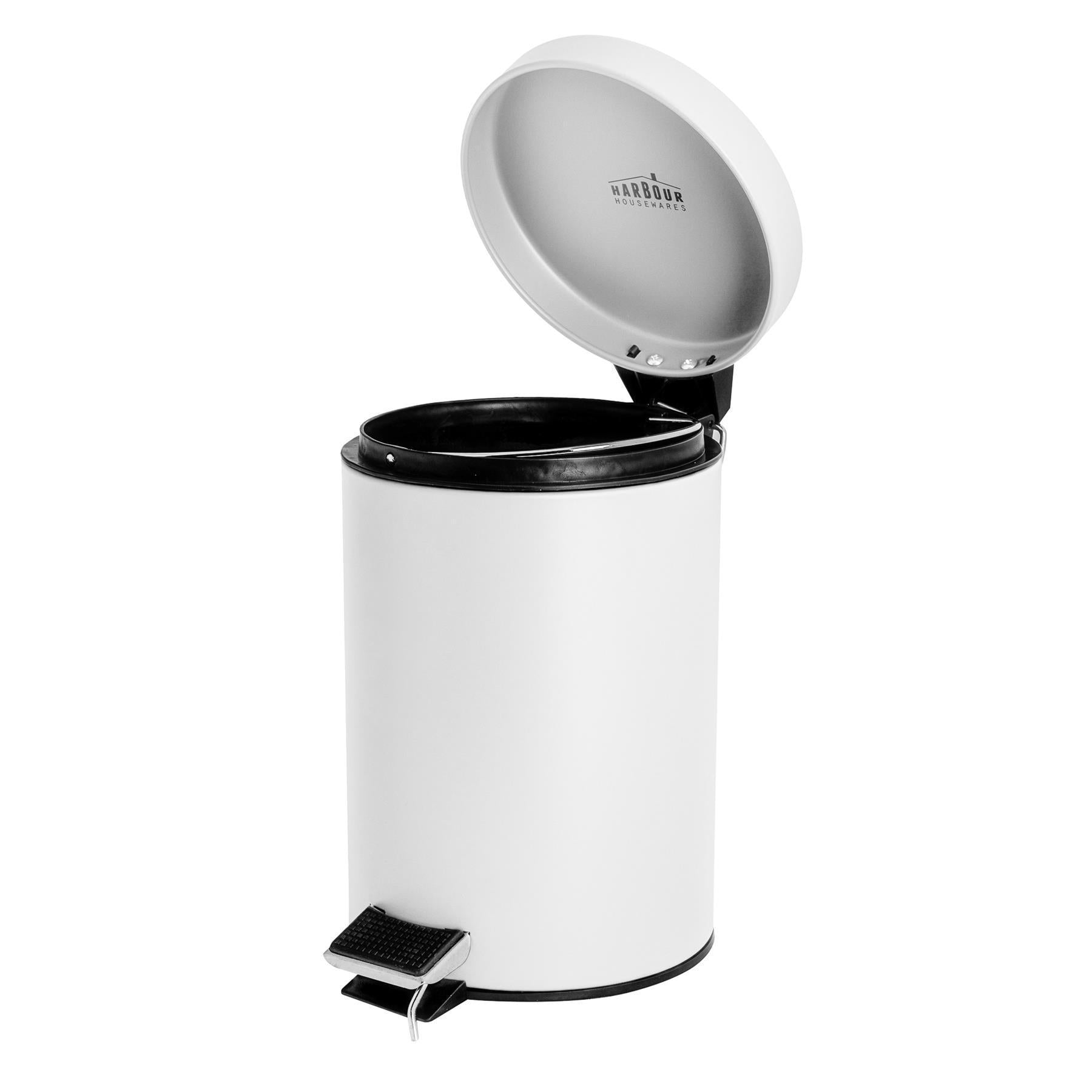 Harbour Housewares 3 Litre Bathroom Pedal Bin With Inner Bucket - White Matt