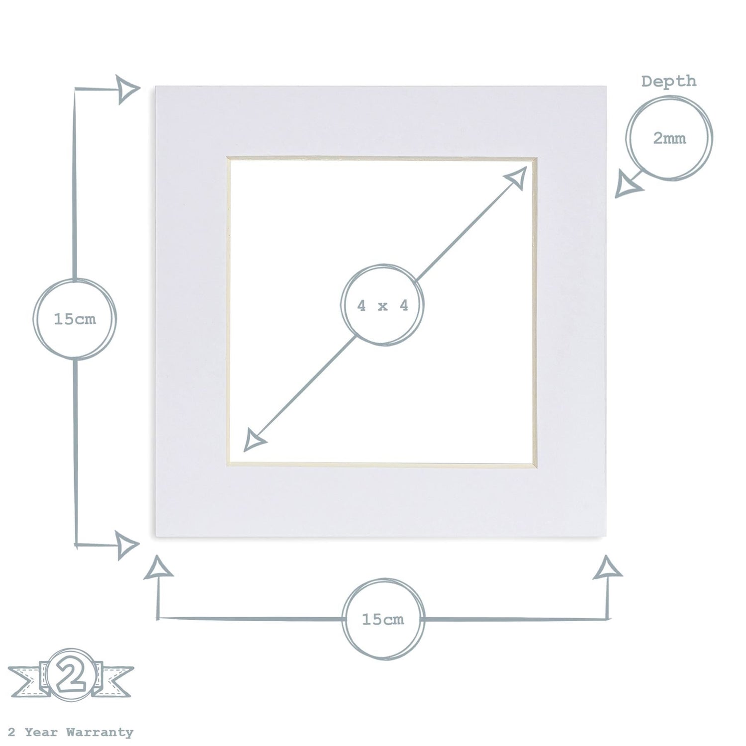 Picture Mount for 6 x 6 Frame | Photo Size 4 x 4 - Grey