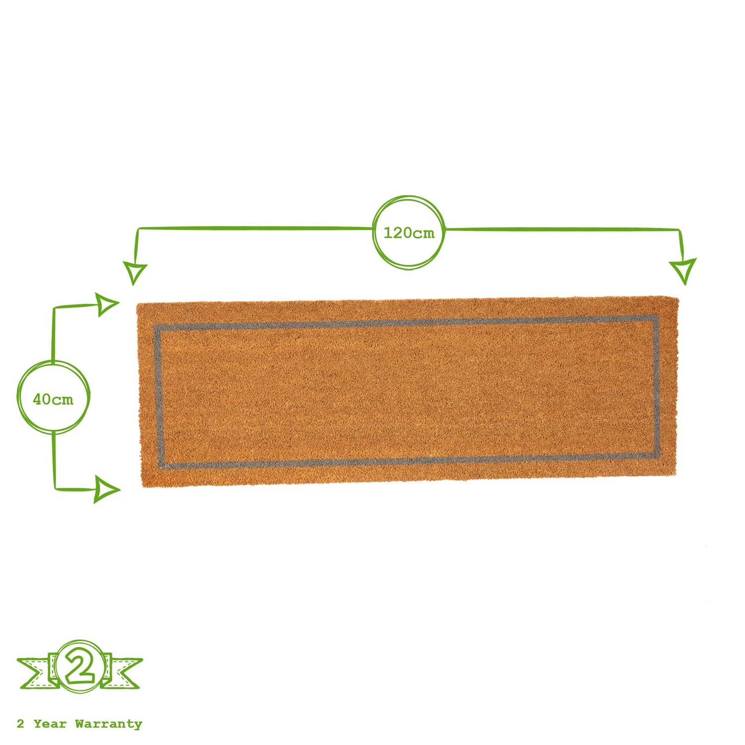 Coir Double Door Mat - 120 x 40cm - Grey Inset