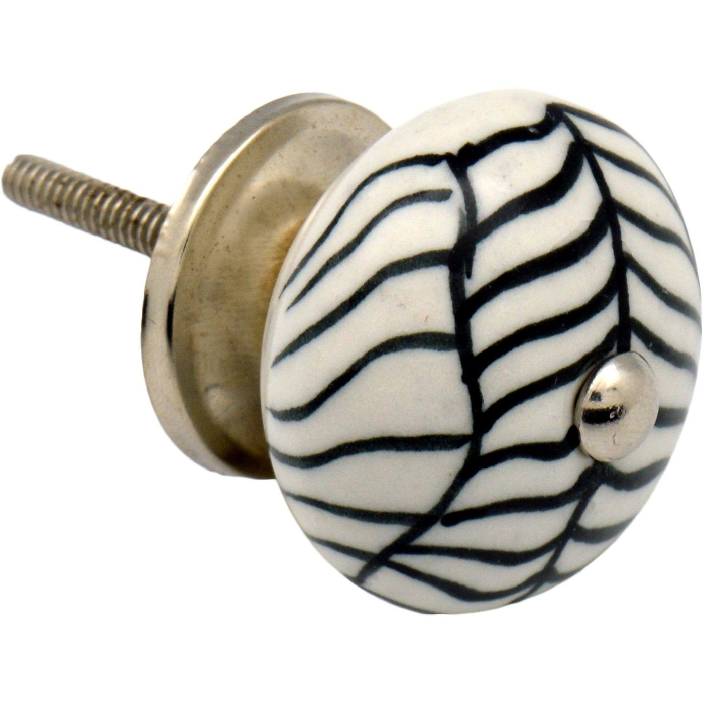 Nicola Spring Floral Ceramic Door Knob and Handle - Black and White Leaf Lines