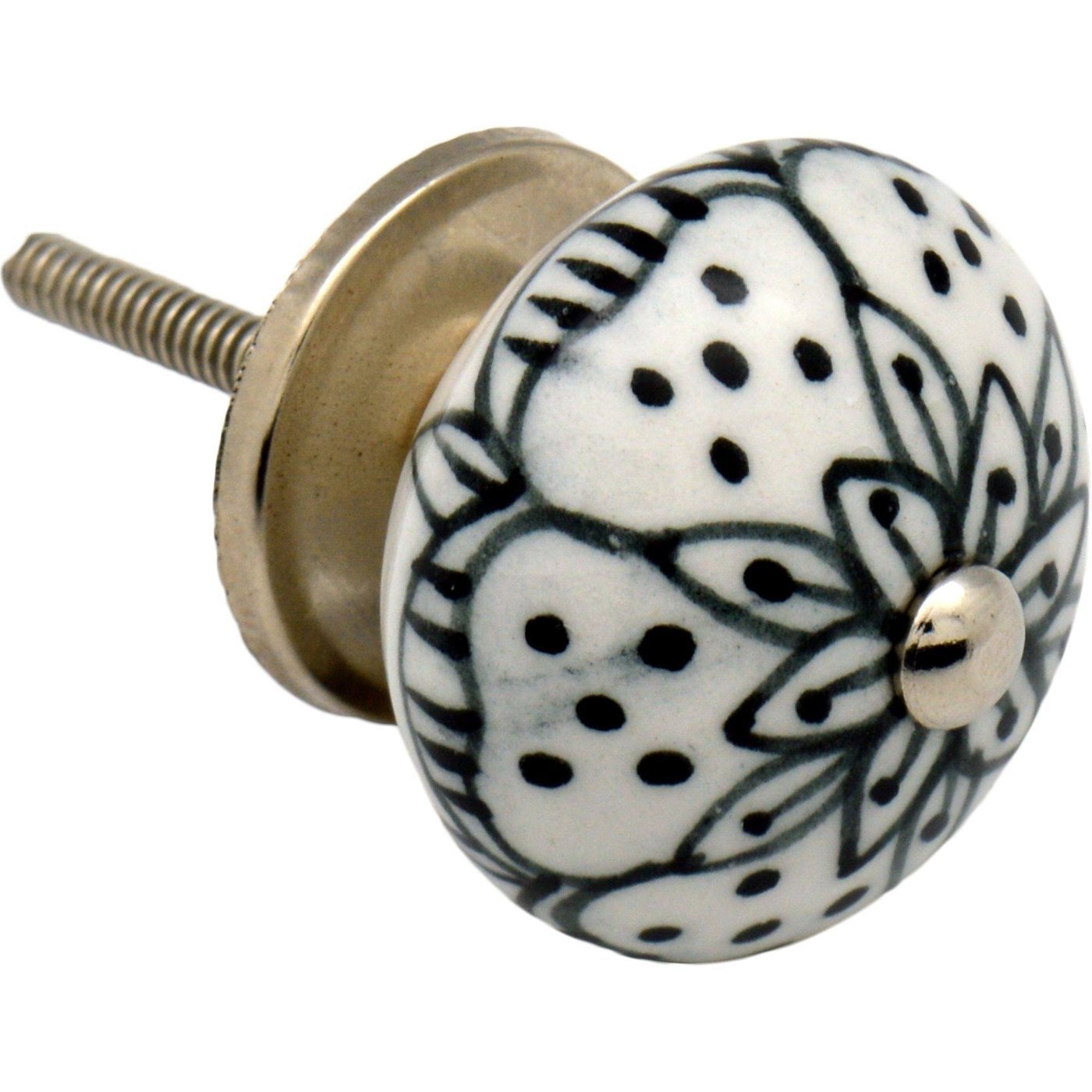 Nicola Spring Floral Ceramic Door Knob and Handle - Black and White Sunflower