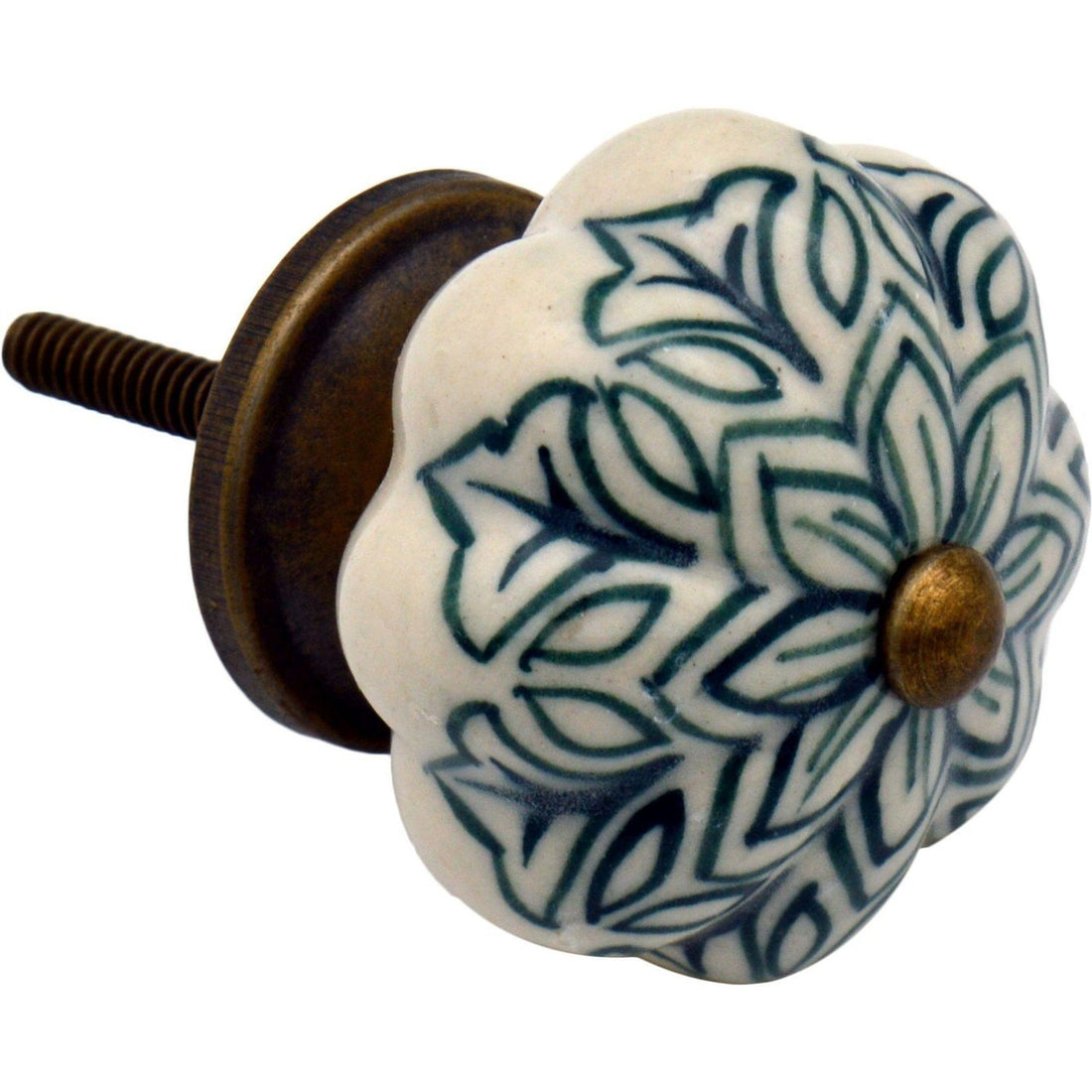 Nicola Spring Ceramic Vintage Flower Door Knob and Handle - Dark Green