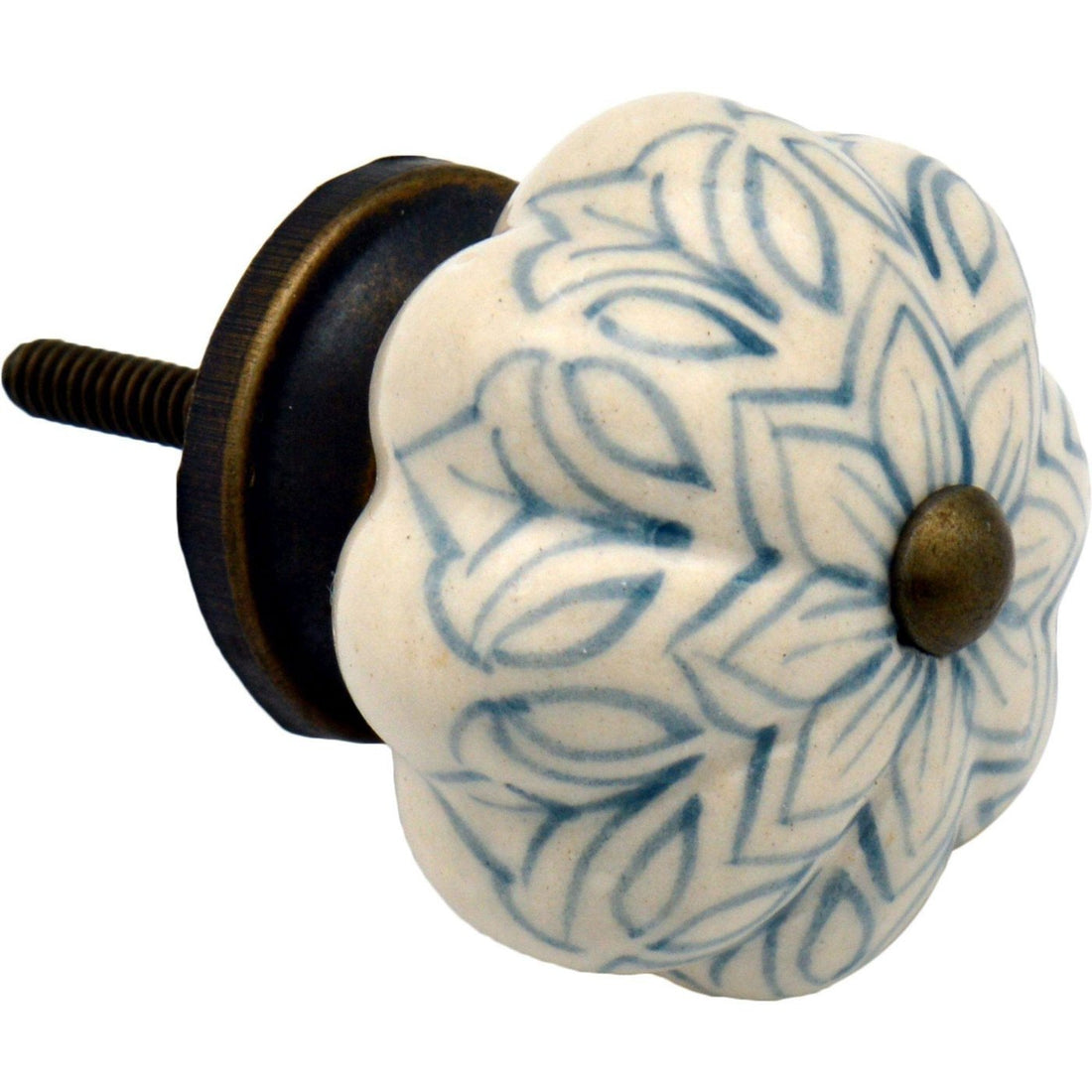 Nicola Spring Ceramic Vintage Flower Door Knob and Handle - Grey and Blue