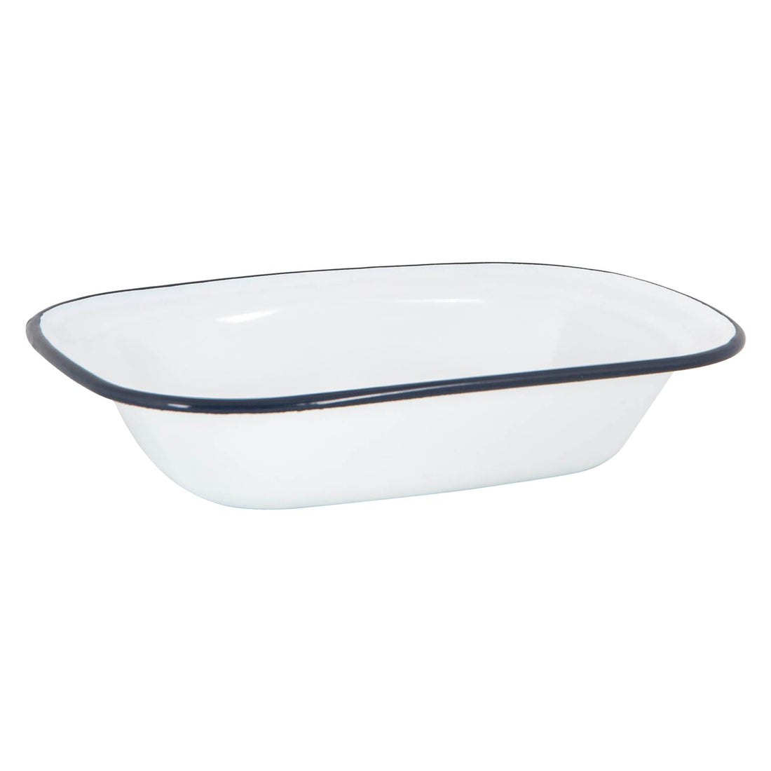 16 x 23cm White Enamel Pie Dish - Navy