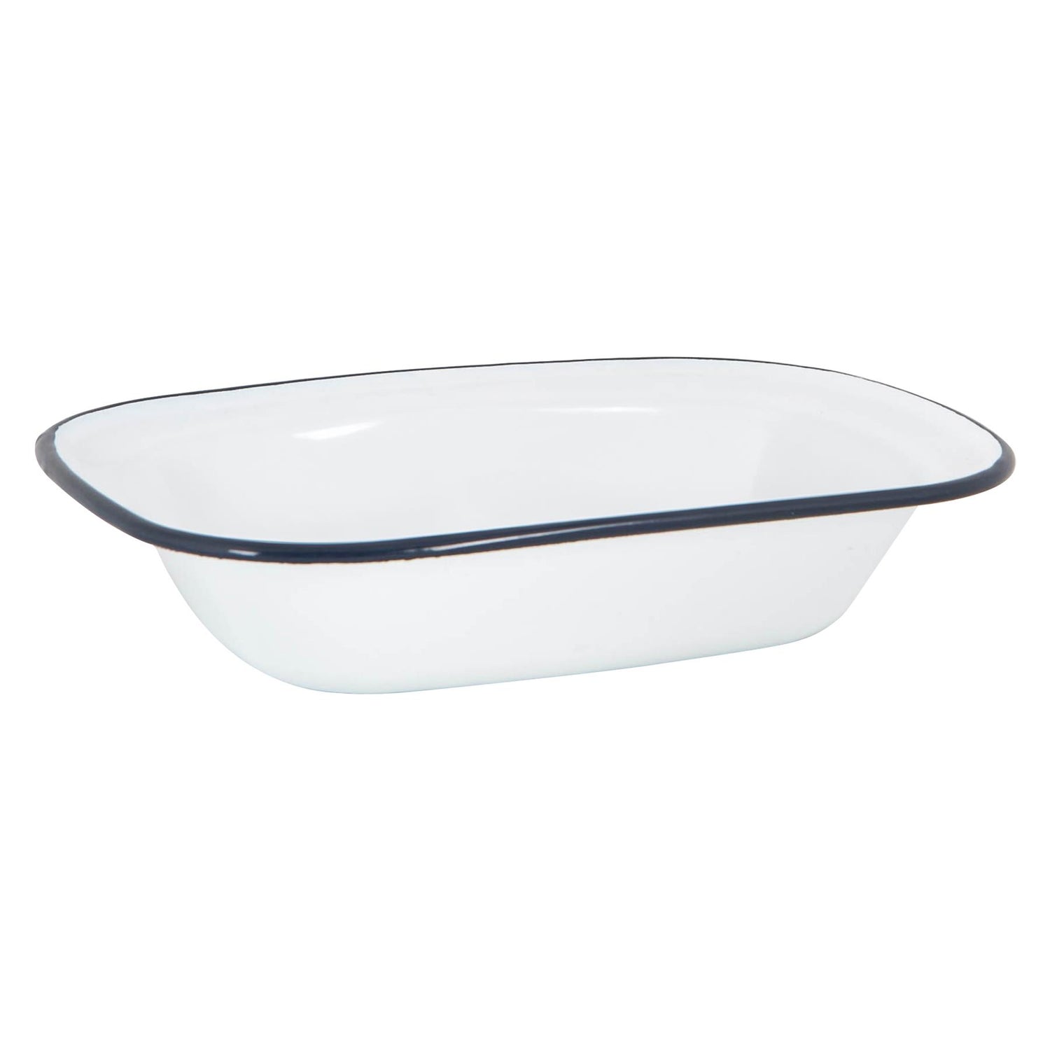 16 x 23cm White Enamel Pie Dish - Navy