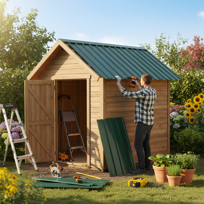 Corrugated Metal Roofing Sheets - 110 x 46cm - Green - Pack of 14