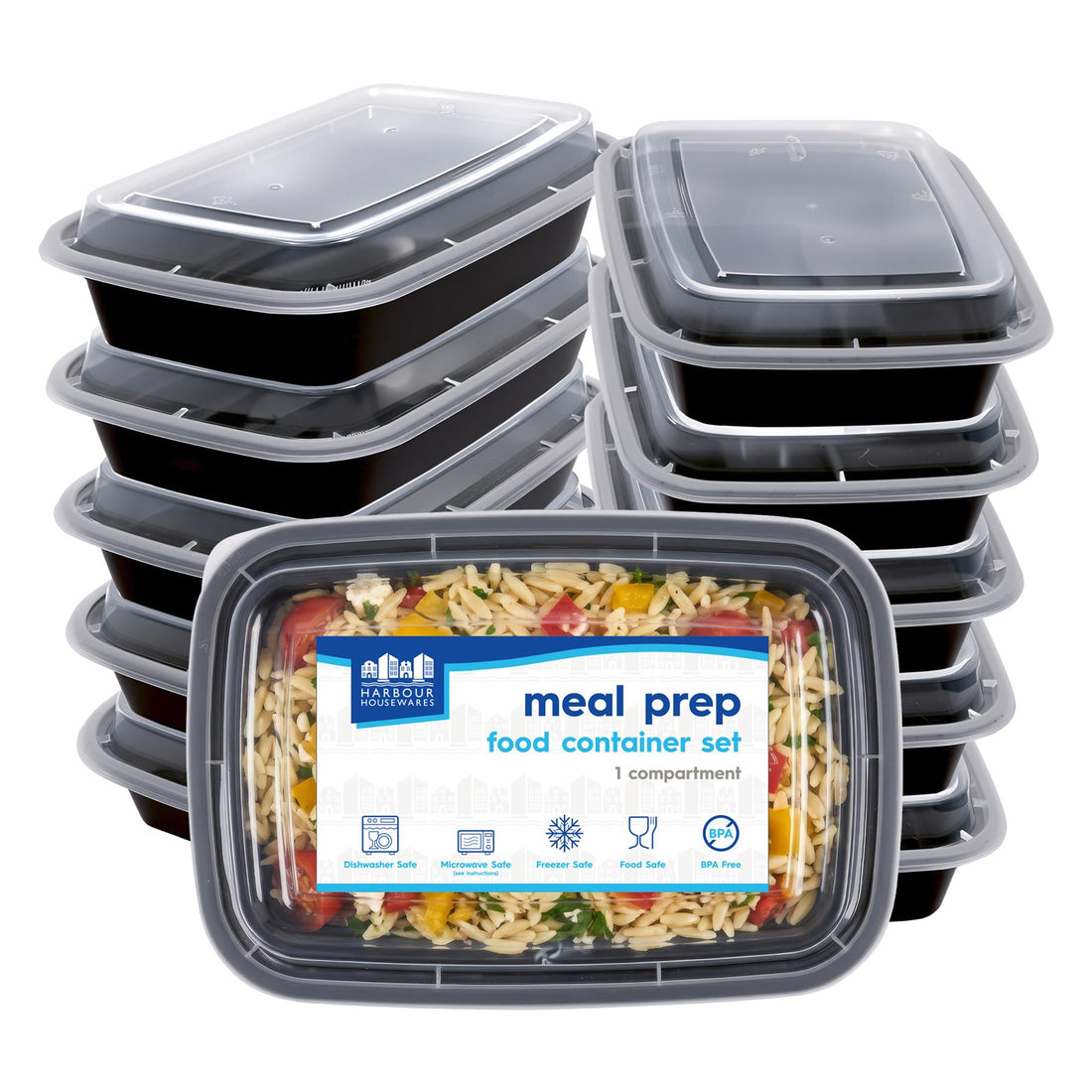 Reusable Meal Prep Containers - 1 Compartment (1120ml) - Pack of 10