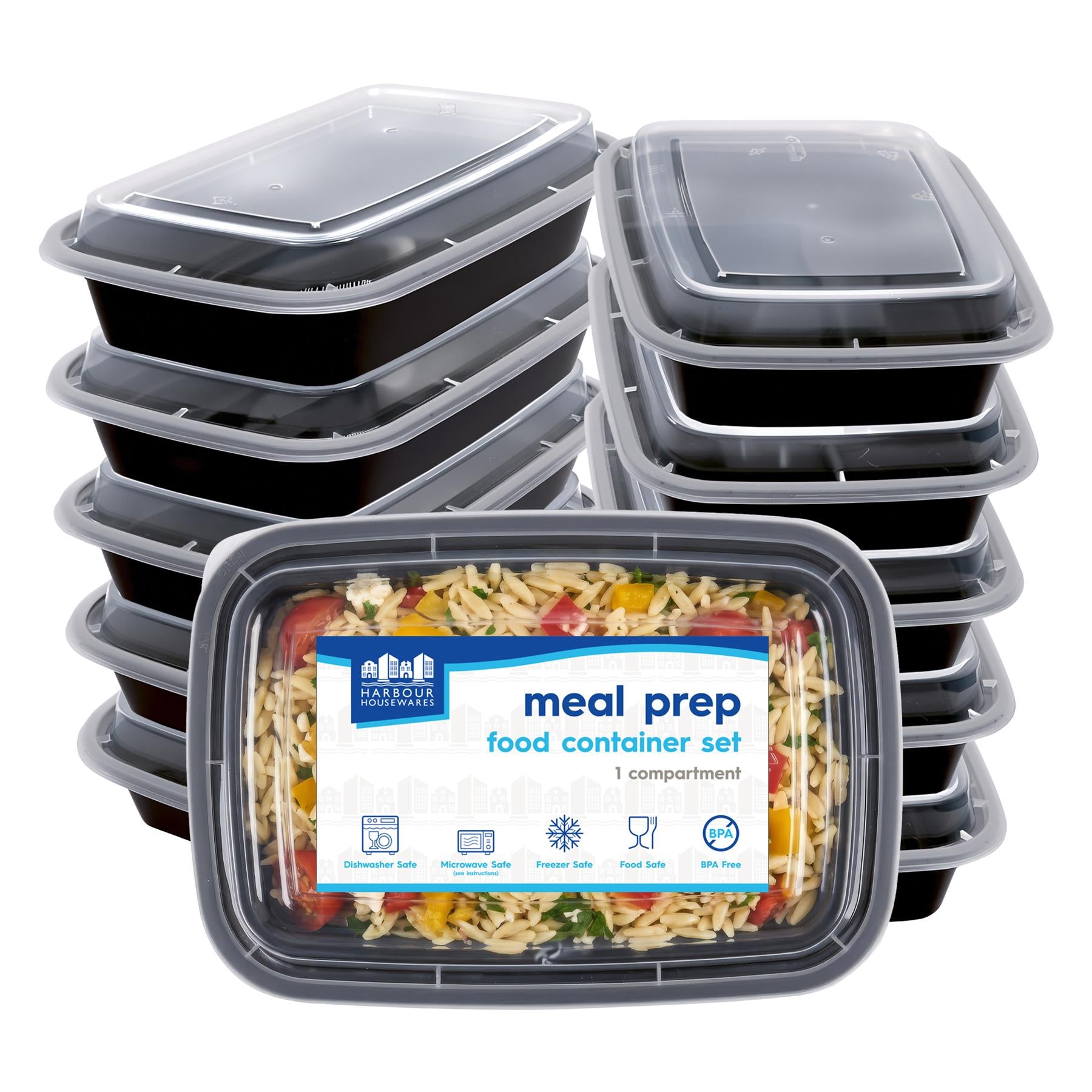 Reusable Meal Prep Containers - 1 Compartment (1120ml) - Pack of 10