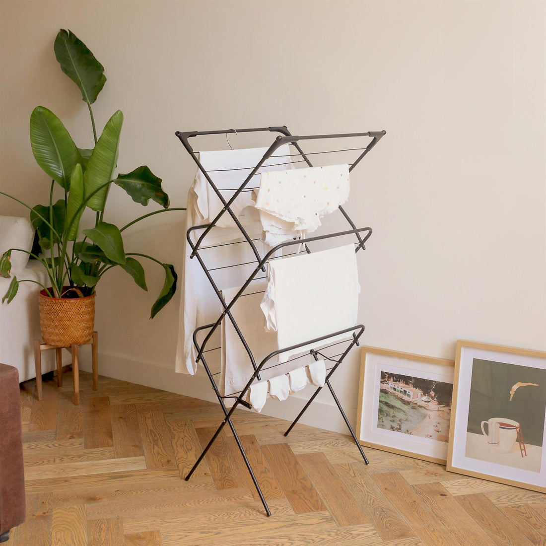 3 Tier Foldable Clothes Airer - Black