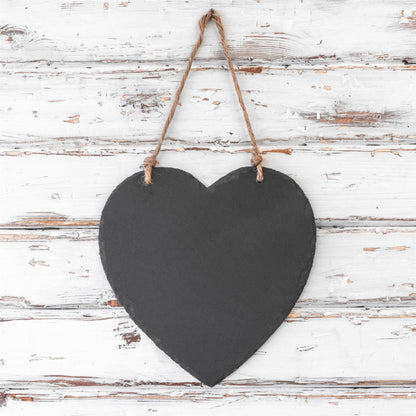 Heart Slate Hanging Memo Board with Rope - 15 x 15cm