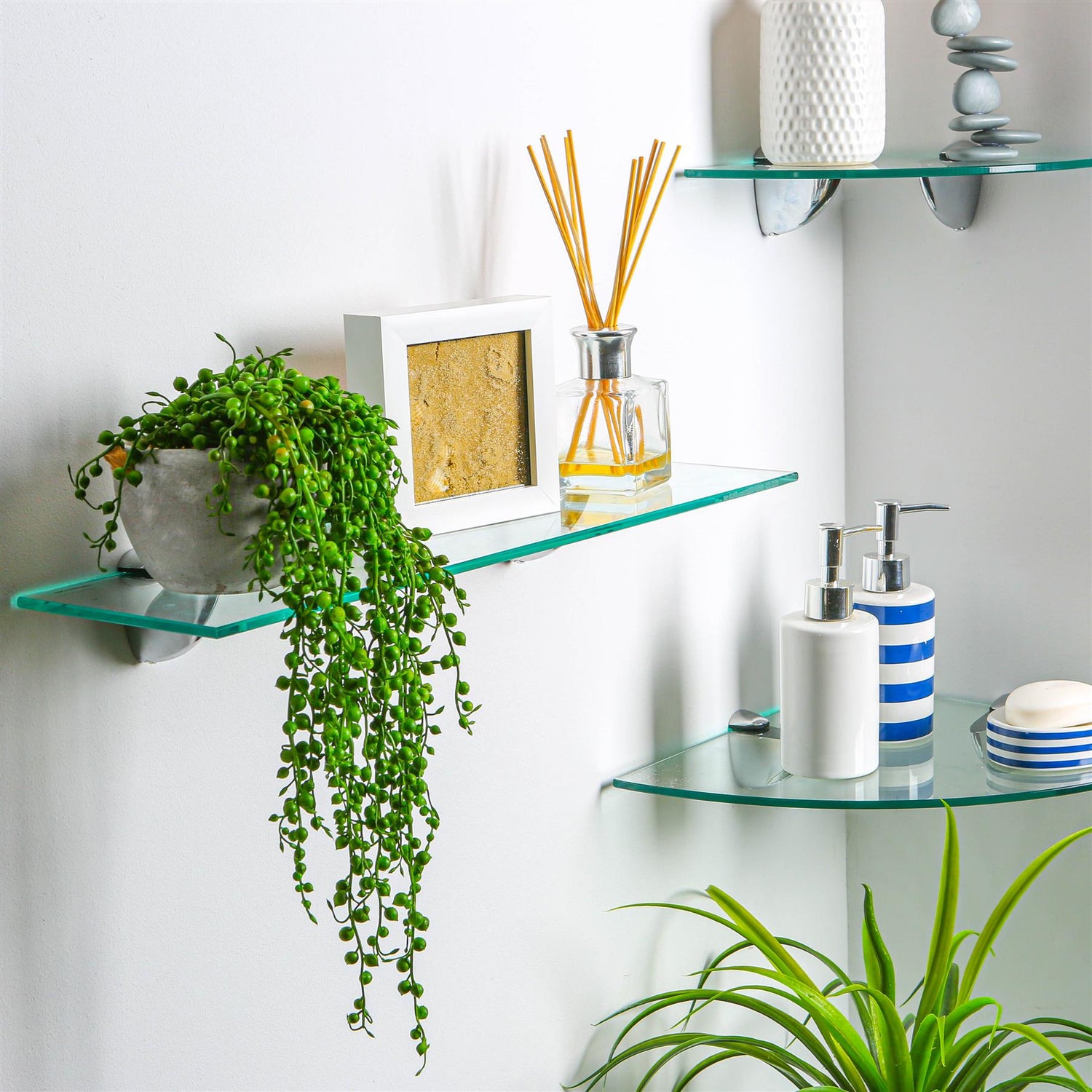 Floating Glass Corner Shelf - 30cm