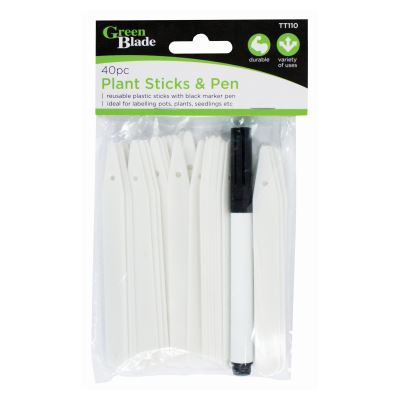 40pc White Plastic Plant Marker &amp; Pen Set - By Green Blade