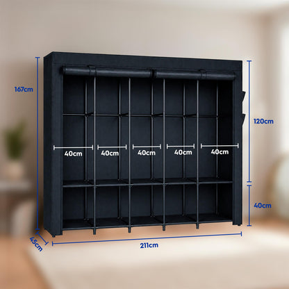 Portable Fabric Wardrobe - 211 x 45 x 167cm - Black