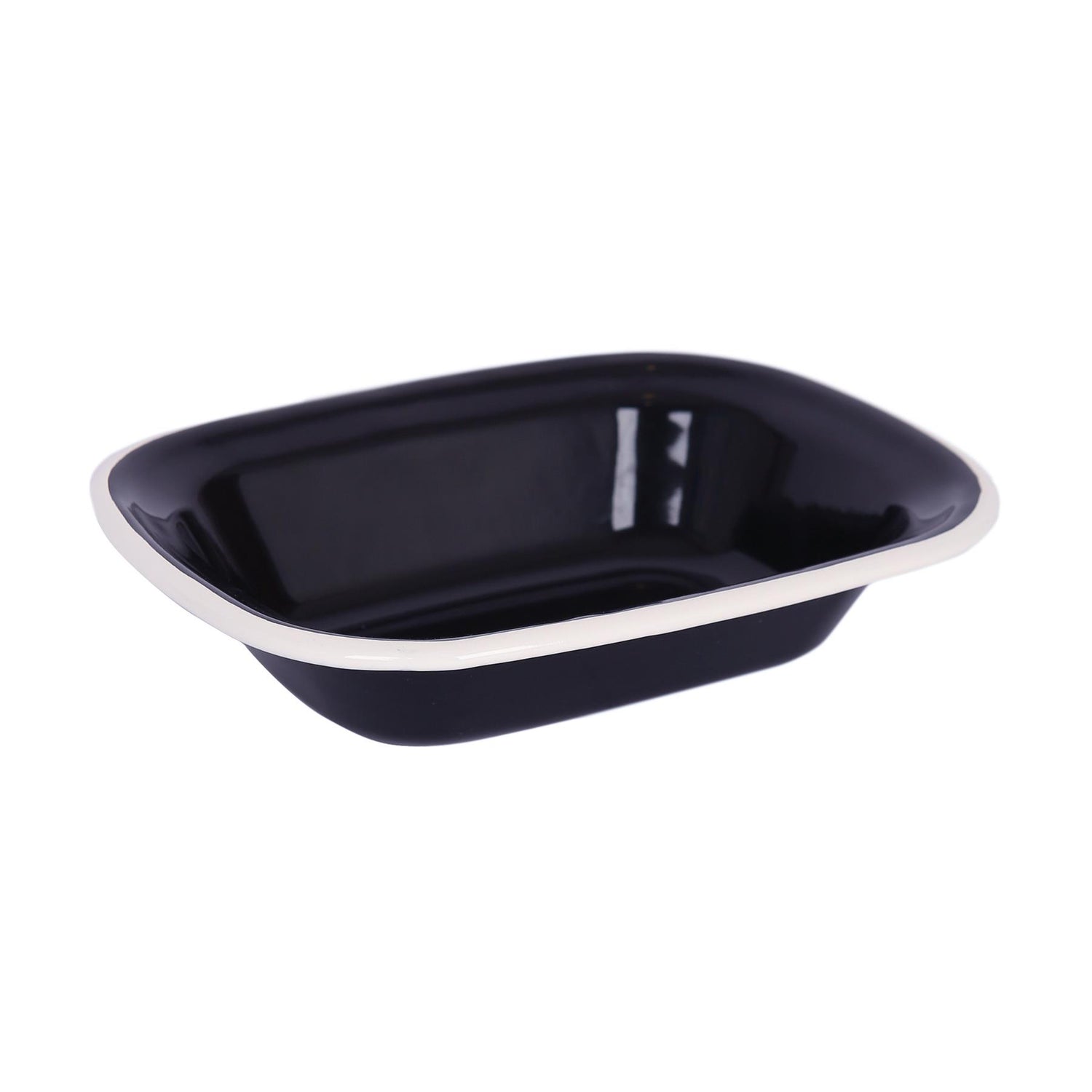 Black Enamel Pie Dish - 18 x 13.5cm - White