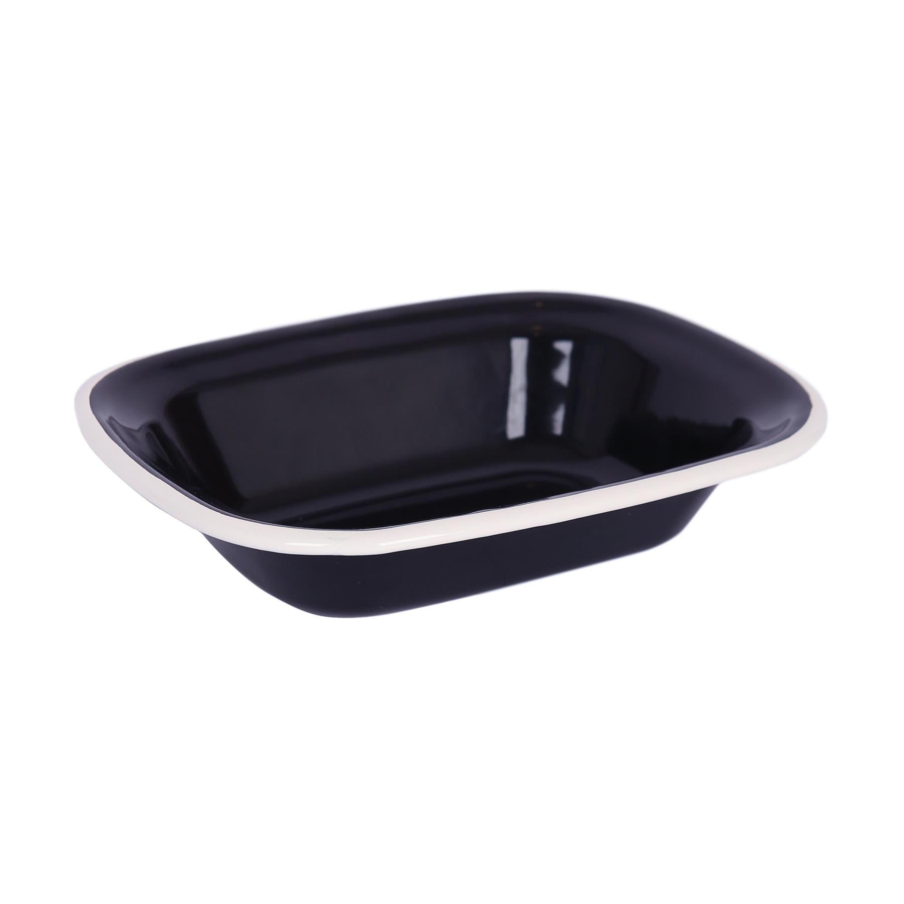Black Enamel Pie Dish - 18 x 13.5cm - White