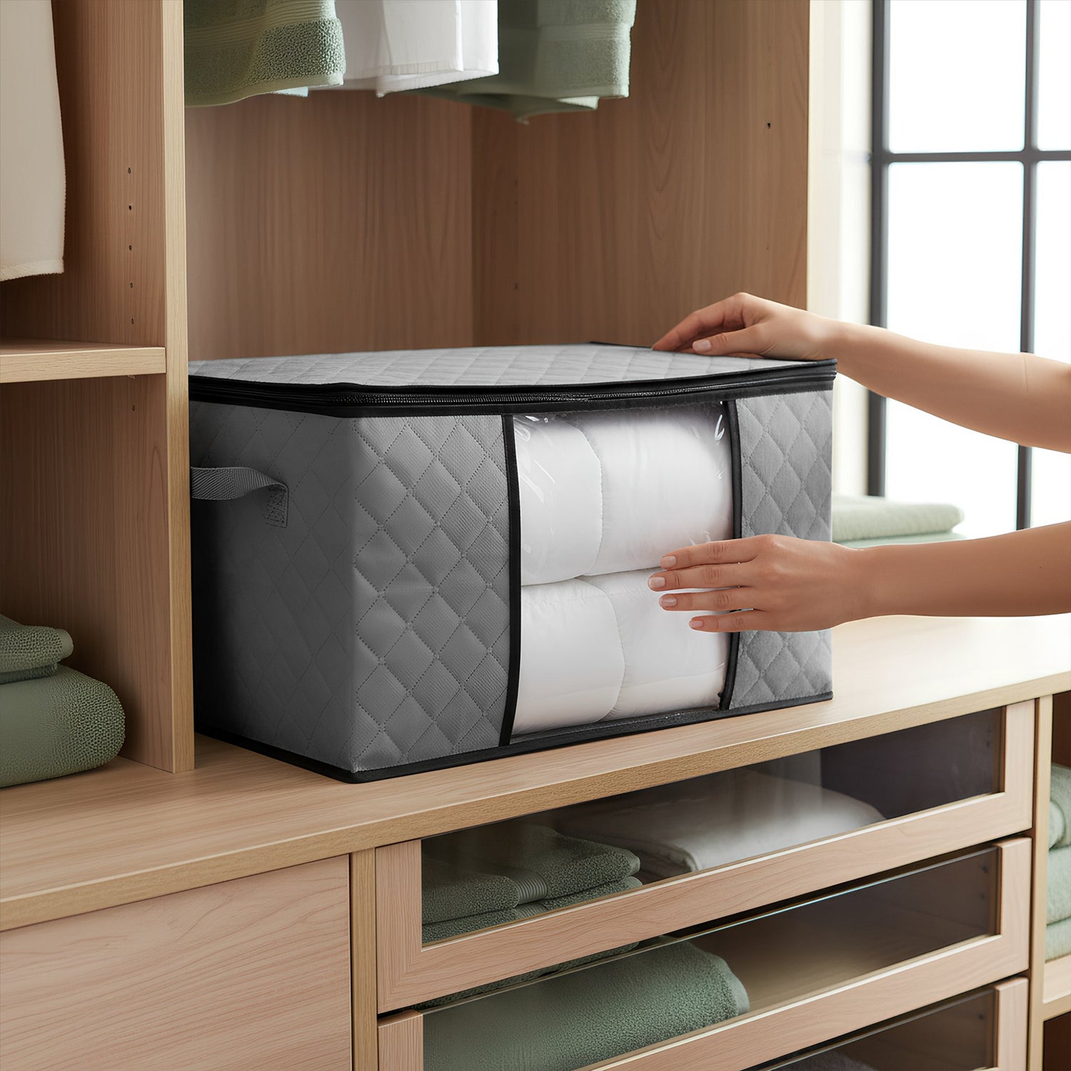 95 Litre Clothes Storage Bags with Lid - Grey - Pack of 5