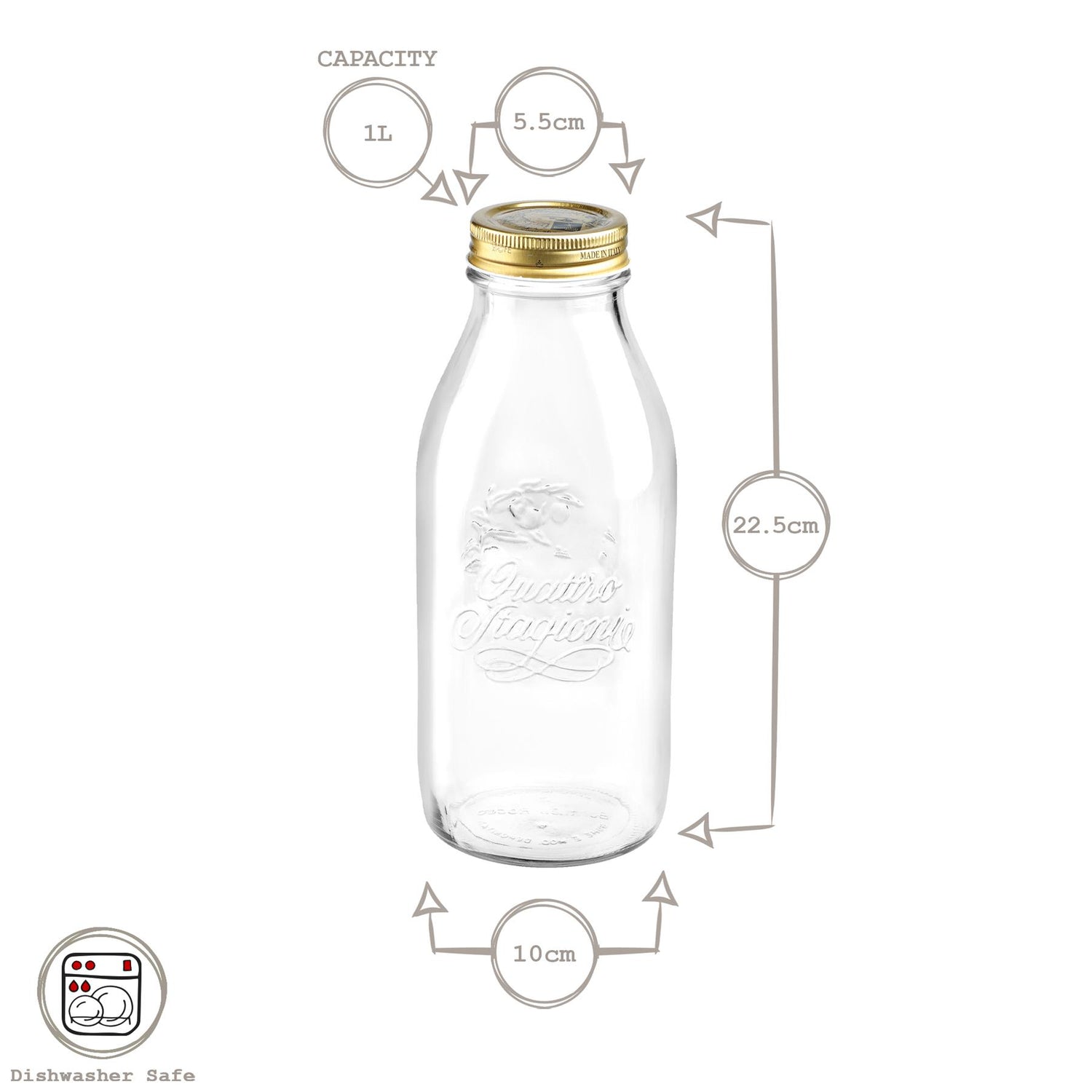 1L Quattro Stagioni Glass Bottle with Screw Top Lid