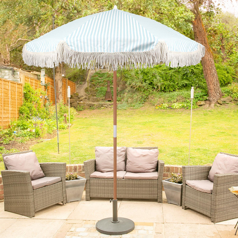 1.4M Wooden Garden Parasol with Tassel Fringe