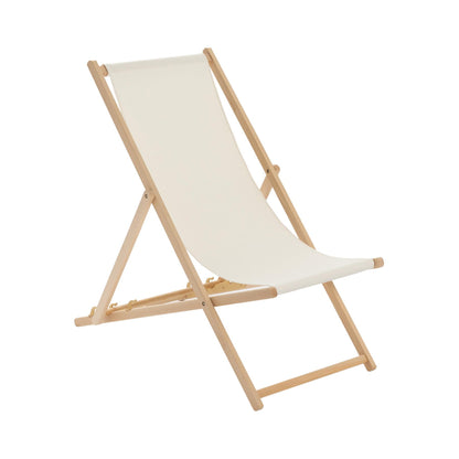 Harbour Housewares Beach Deck Chair - Cream with Beech Wood Frame